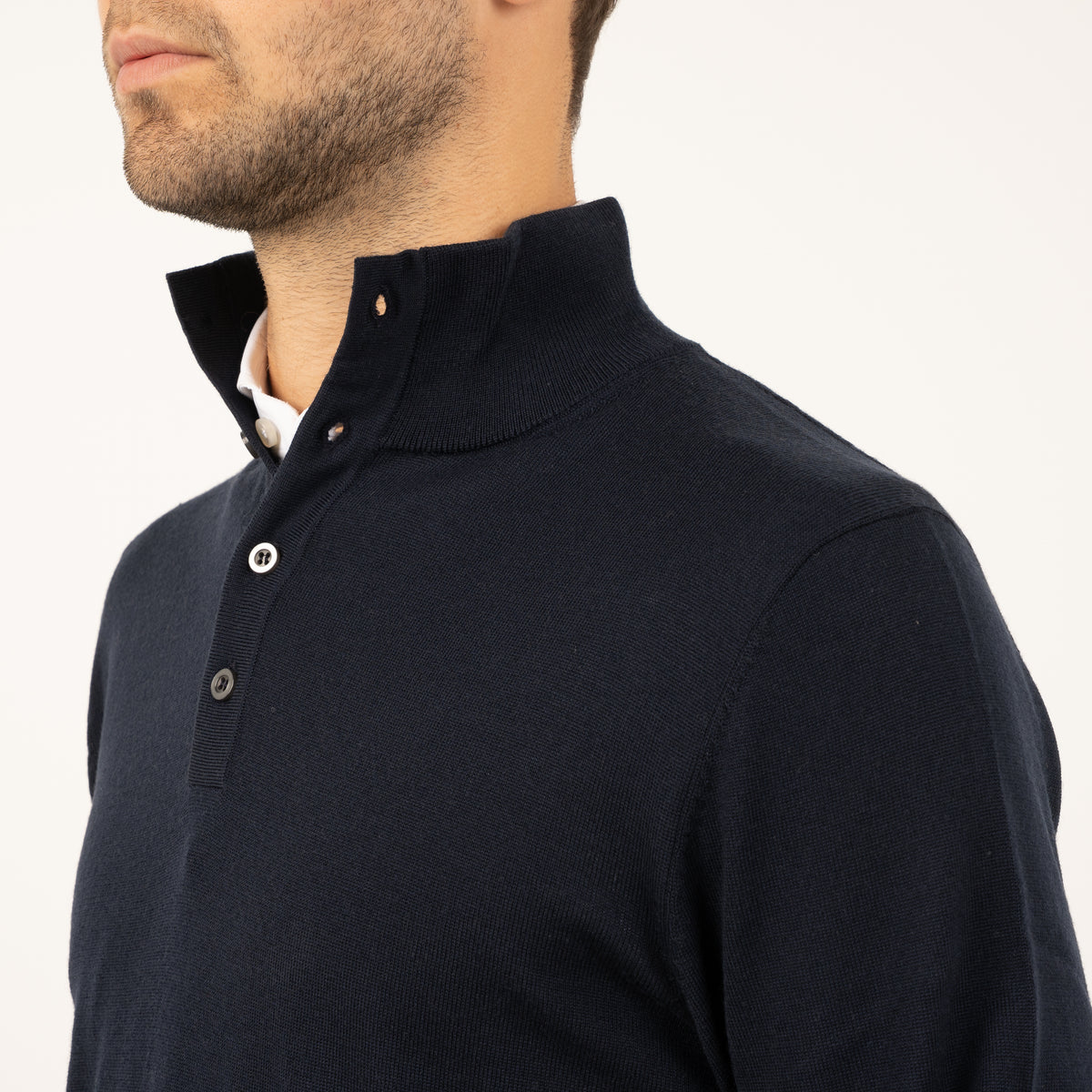 SEVEN DIALS Gebreide Trui met Opstaande Kraag en Knopen Blauw | Payton
