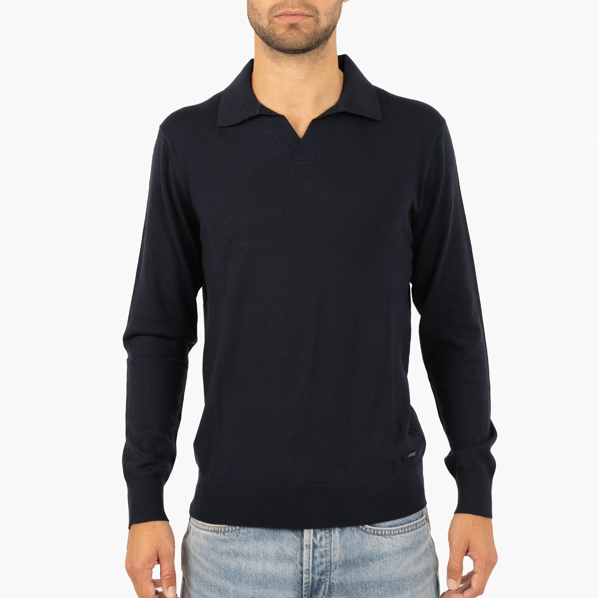 SEVEN DIALS Gebreide Buttonless Polotrui Blauw | Wyot