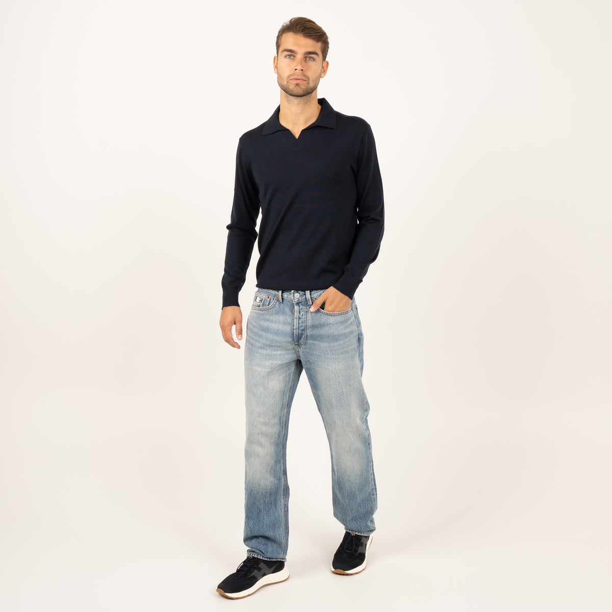 SEVEN DIALS Gebreide Buttonless Polotrui Blauw | Wyot