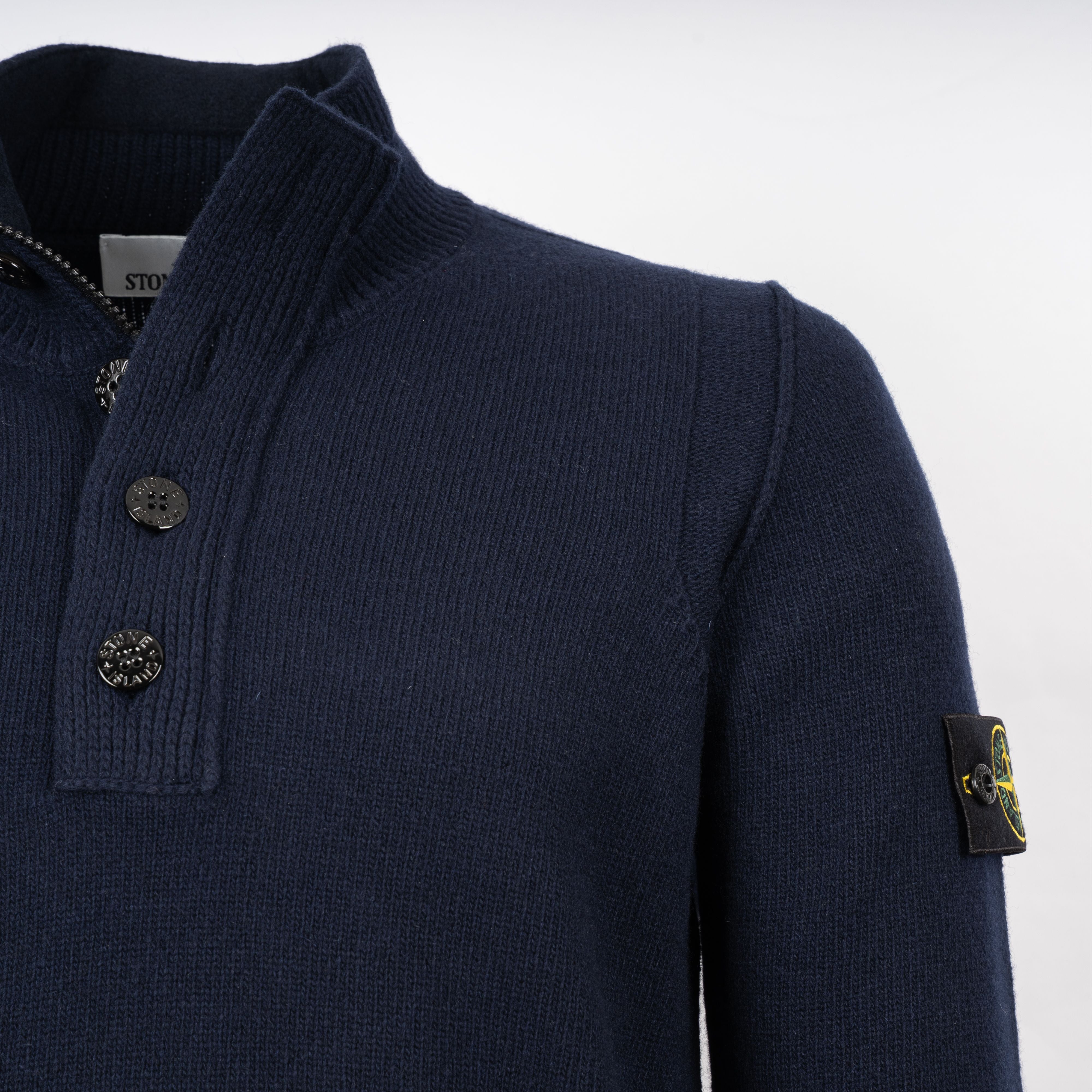 Stone Island Gebreide Trui met Knopenlijst Blauw | Lambswool
