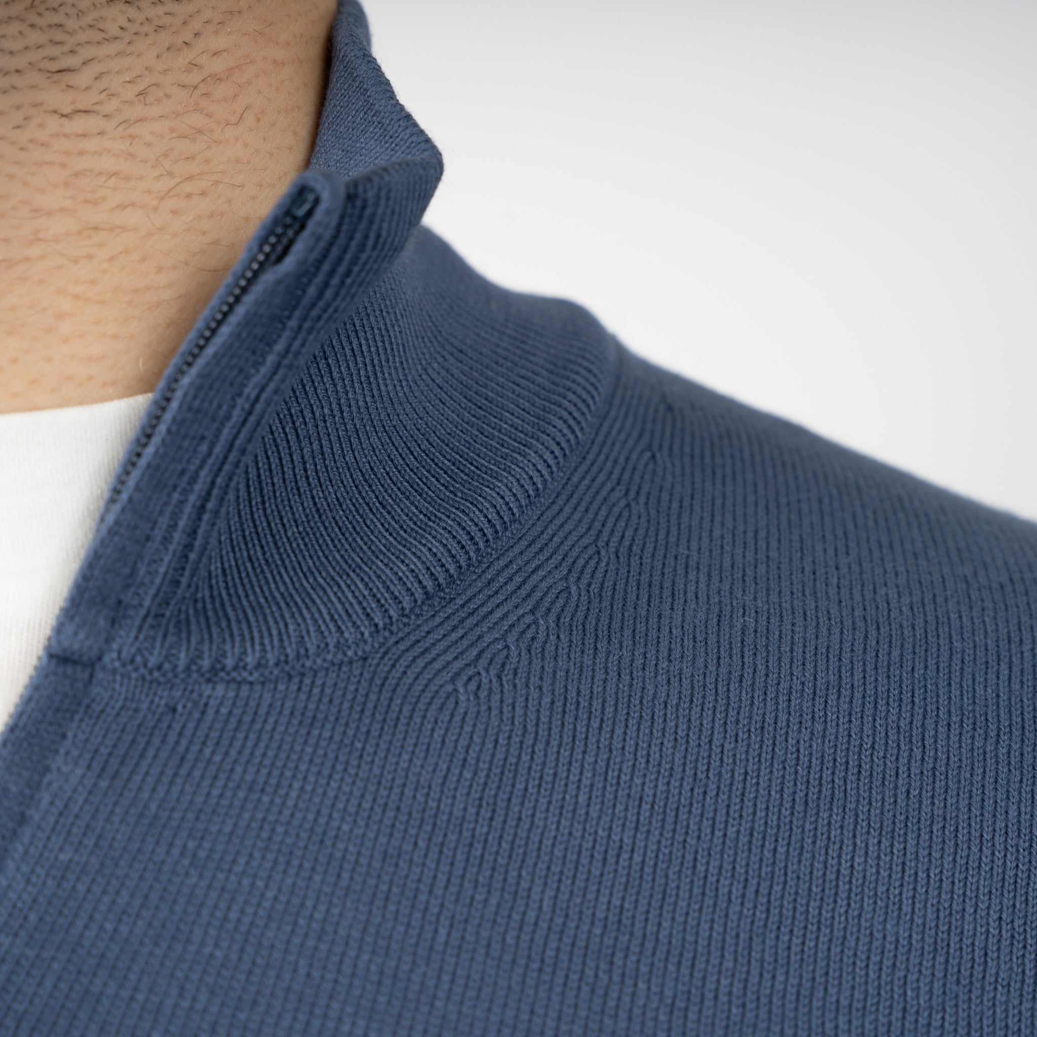 Gran Sasso Gebreide Trui met Rits Middenblauw | Egyptian Cotton