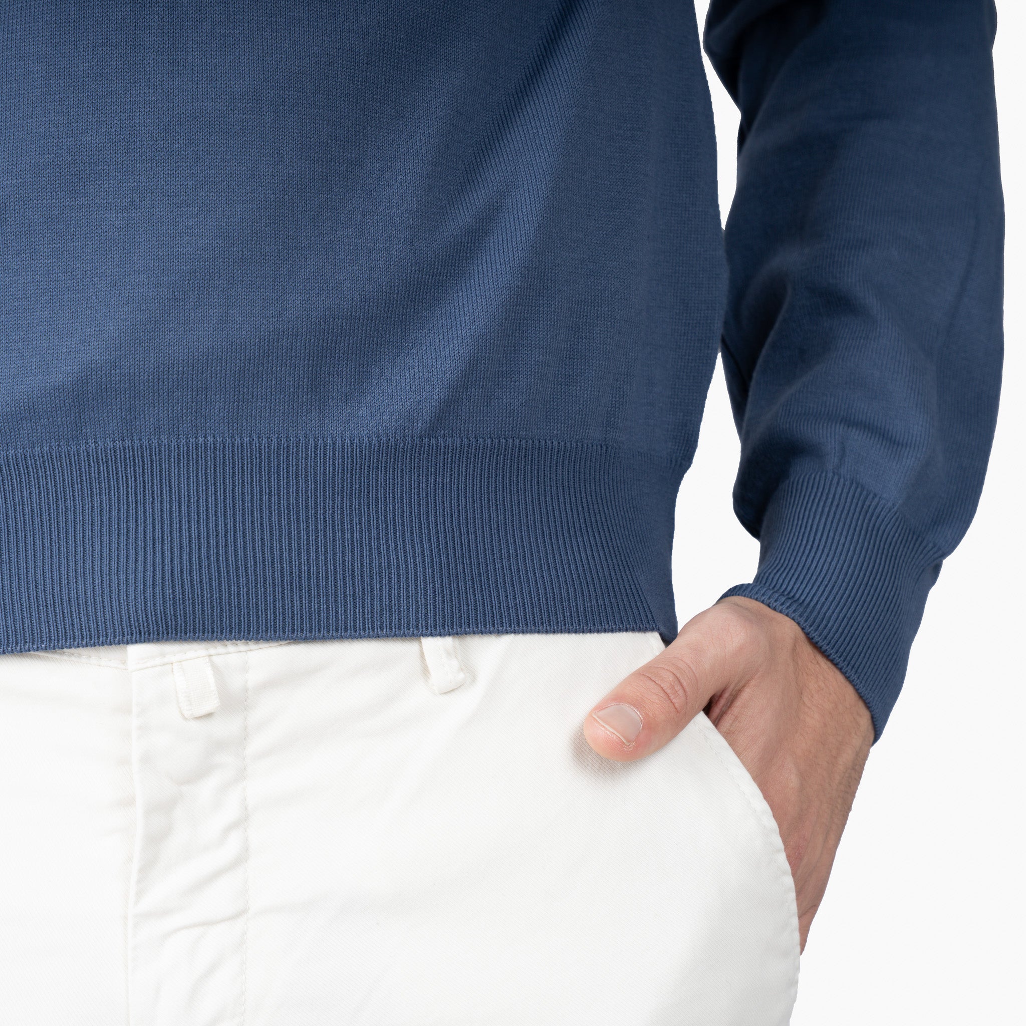 Gran Sasso Gebreide Trui met Rits Middenblauw | Egyptian Cotton
