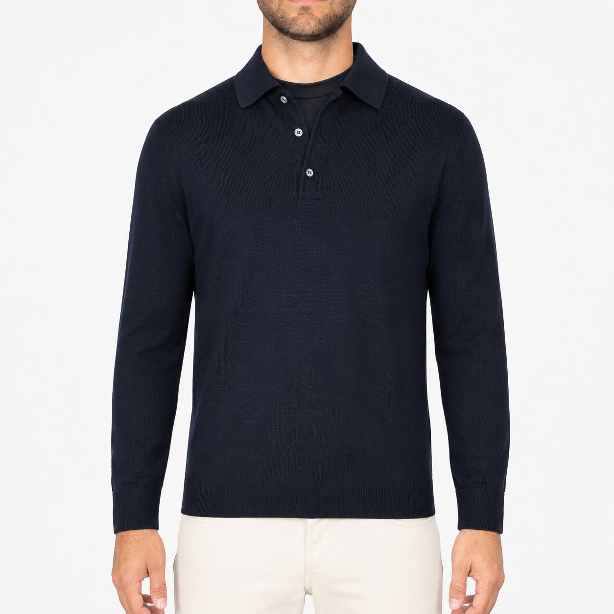 Gran Sasso Gebreide Polo Lange Mouw Blauw | Extrafine Merino