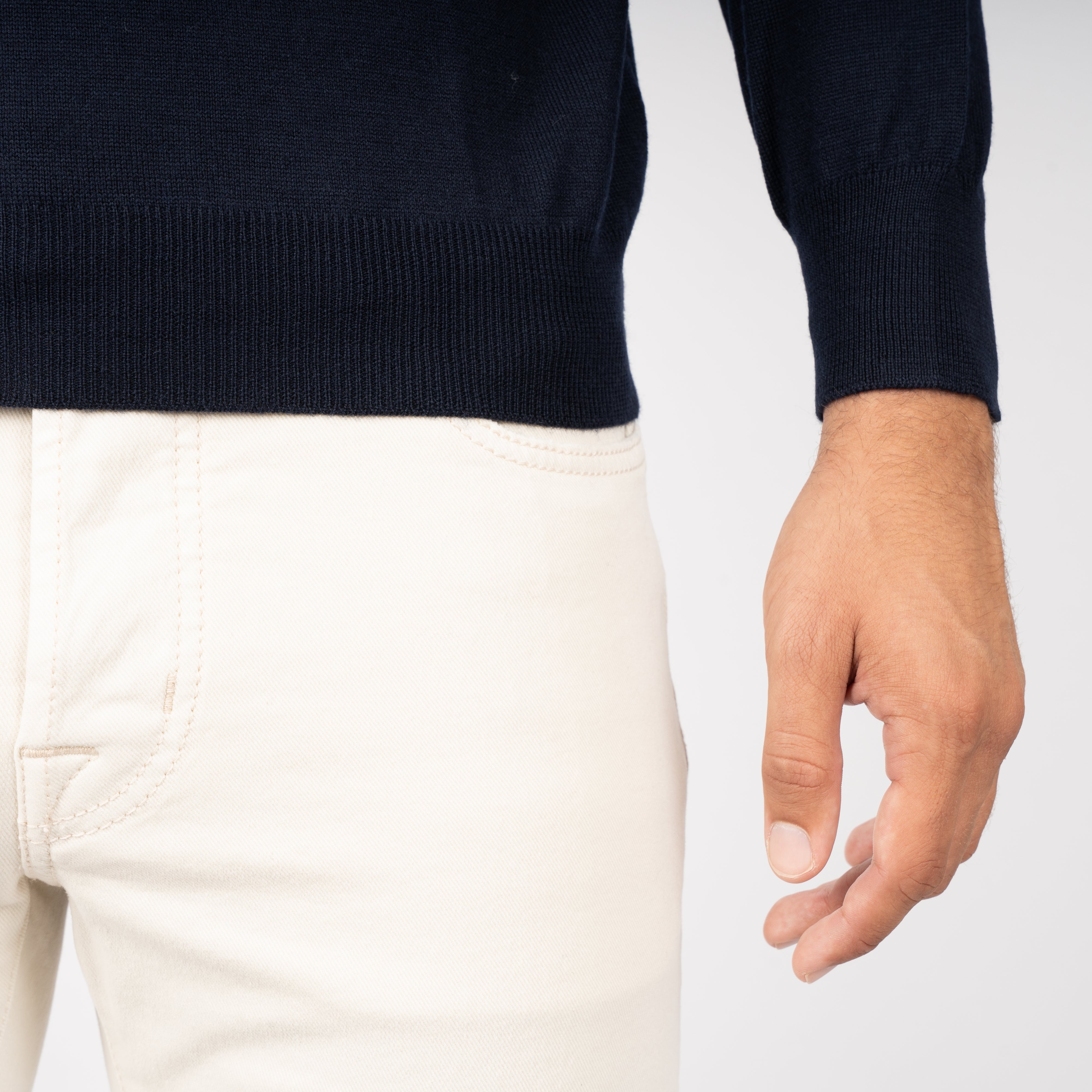 Gran Sasso Gebreide Polo Lange Mouw Blauw | Extrafine Merino