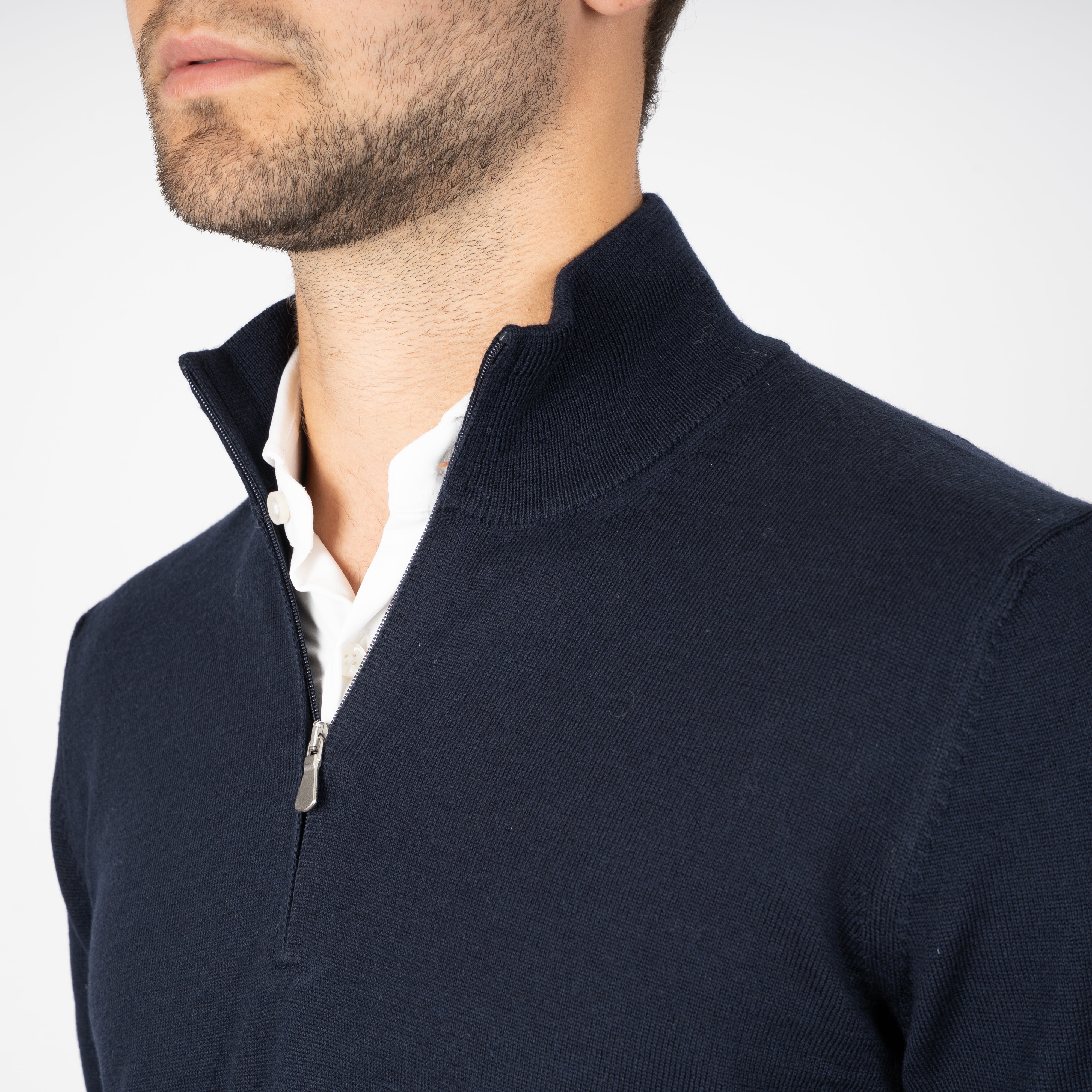 Gran Sasso Gebreide Trui met Rits Blauw | Extrafine Merino
