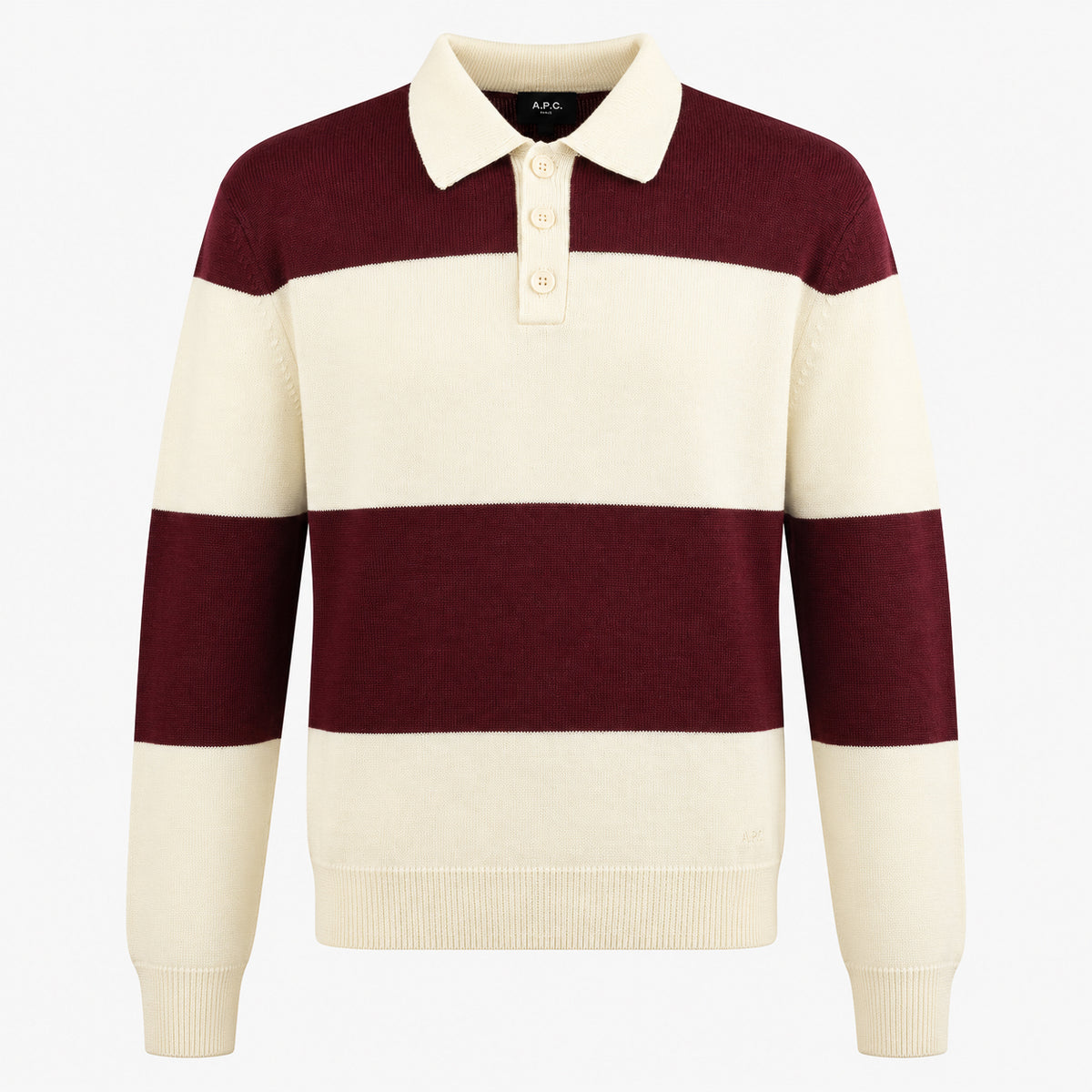 A.P.C. Gebreide Polo Lange Mouw Bordeaux/Crème | Rugby Polo