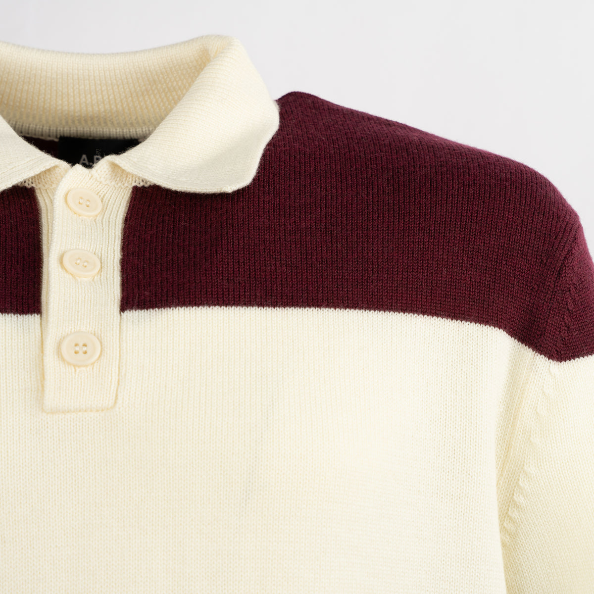 A.P.C. Gebreide Polo Lange Mouw Bordeaux/Crème | Rugby Polo