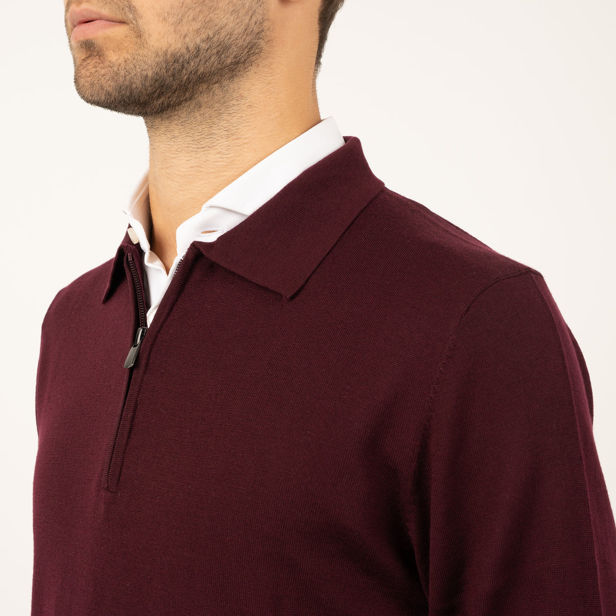 SEVEN DIALS Gebreide Trui met Rits en Polokraag Bordeaux Rood | Athene