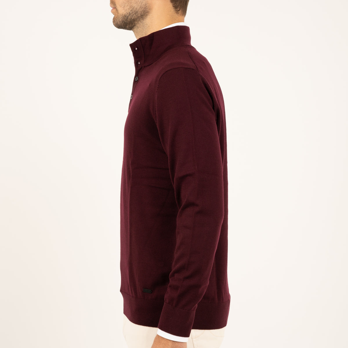 SEVEN DIALS Gebreide Trui met Opstaande Kraag en Knopen Bordeaux Rood | Payton
