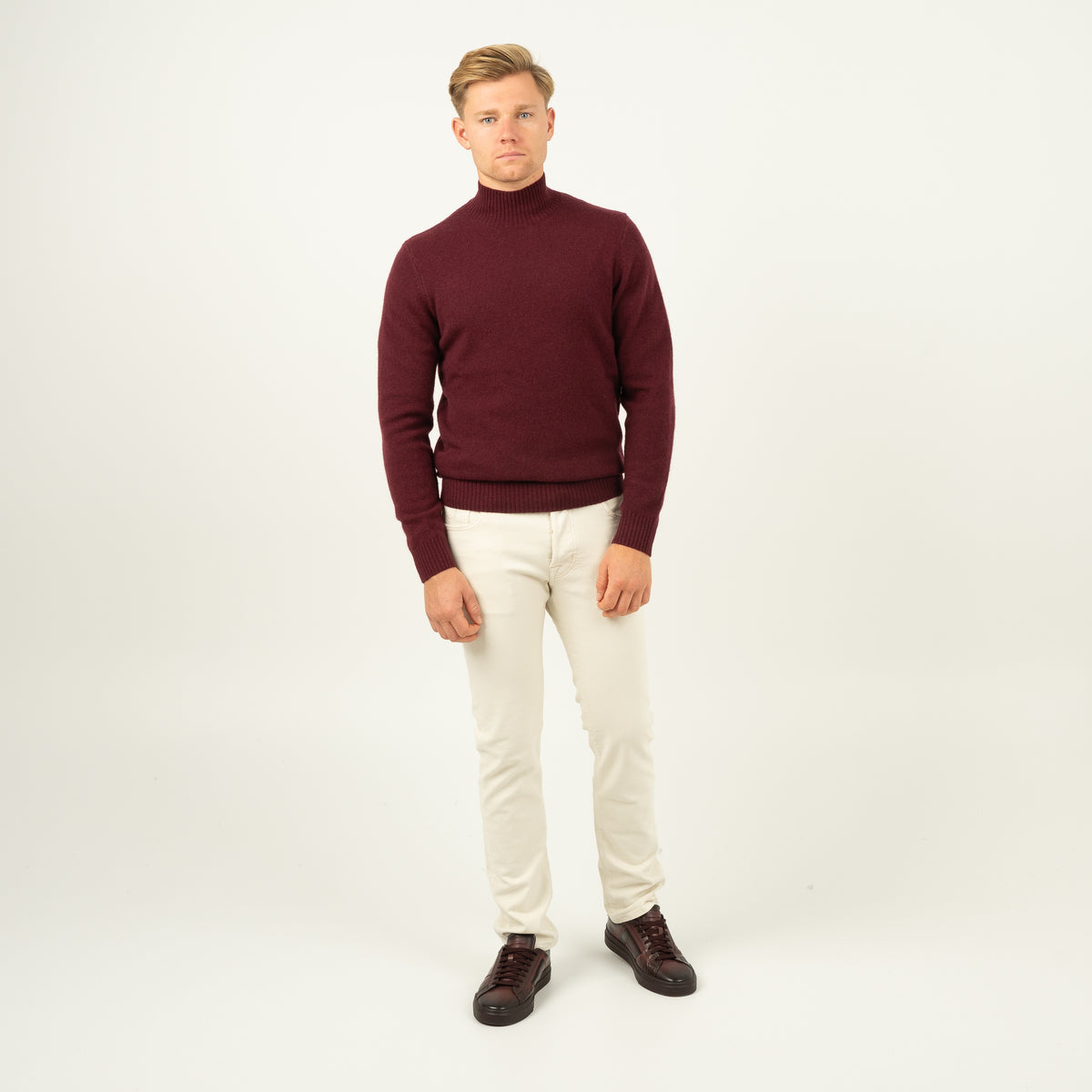 SEVEN DIALS Gebreide Turtleneck Trui Bordeauxrood | Emsley