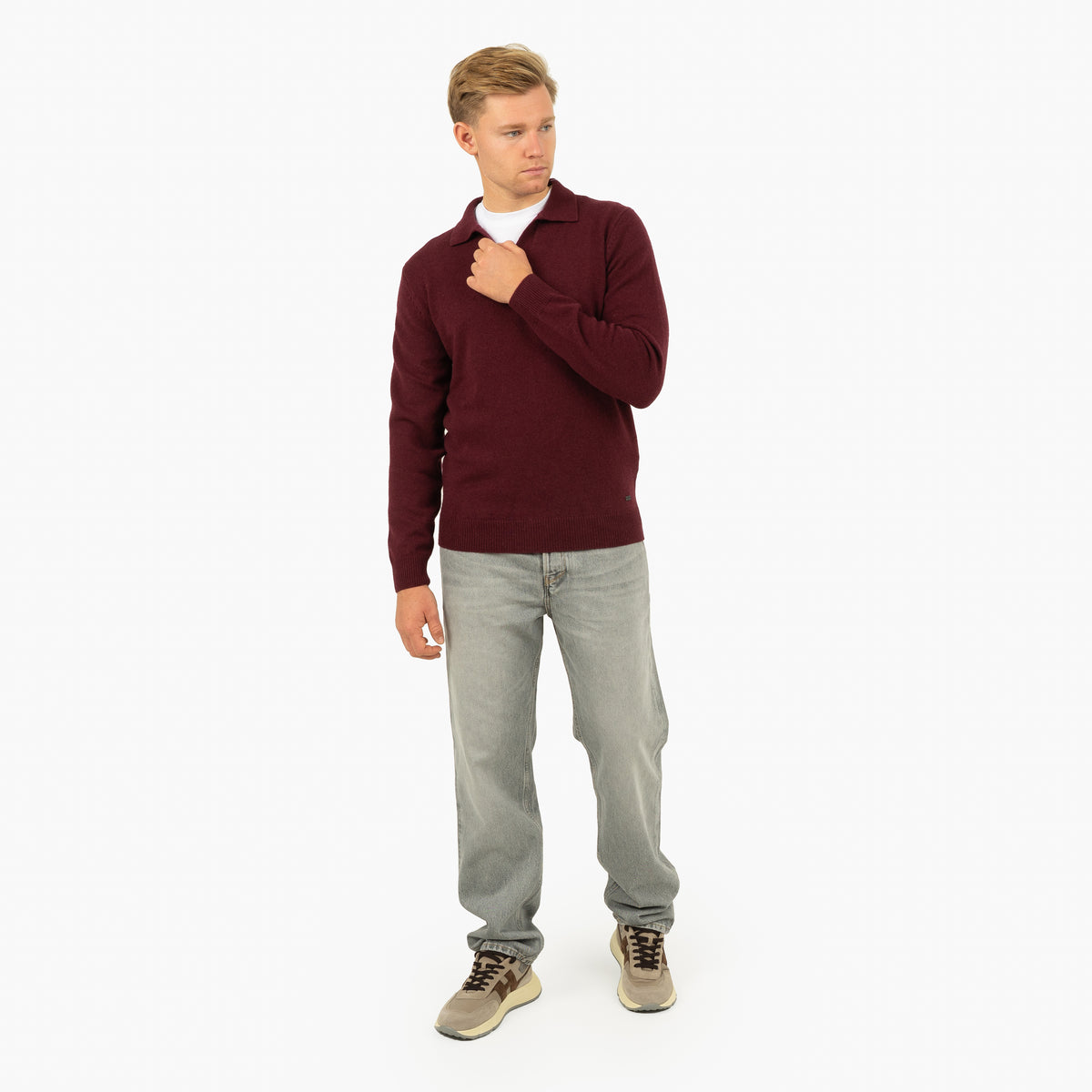SEVEN DIALS Gebreide Trui Buttonless Polokraag Bordeaux Rood | Dakar