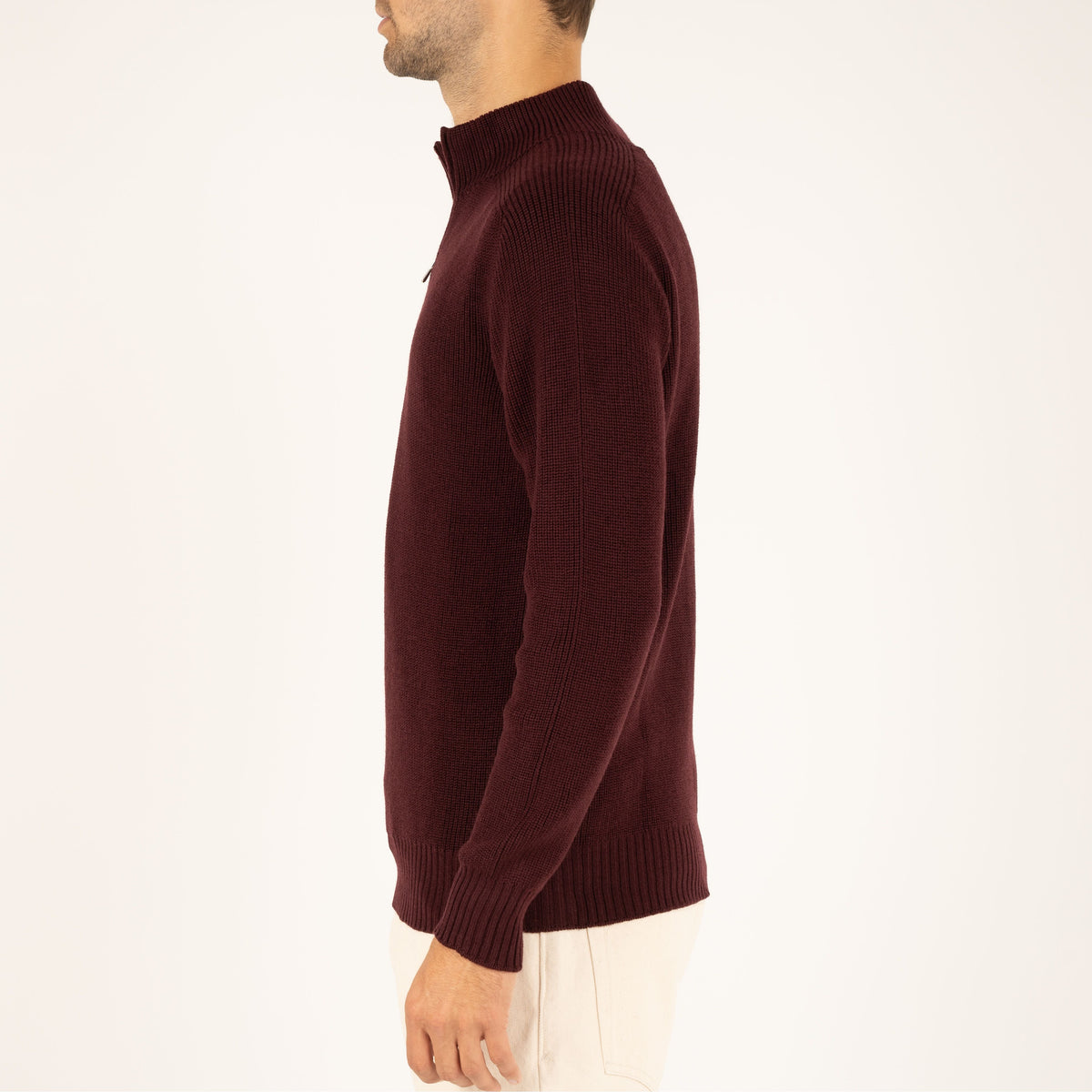 Gran Sasso Gebreide Trui met Rits Bordeaux Rood | Rain Wool