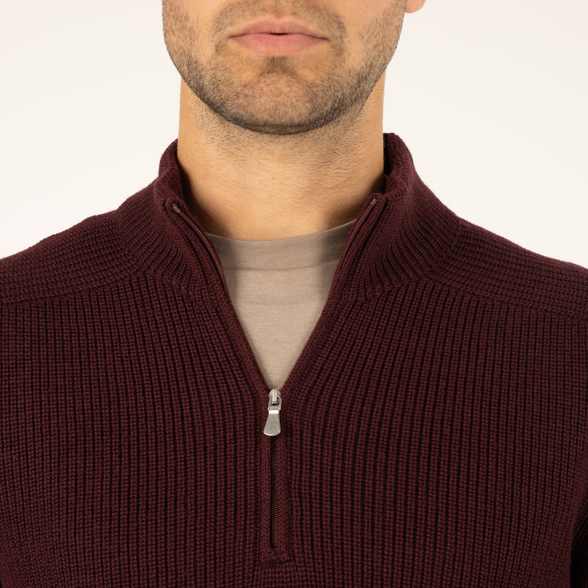 Gran Sasso Gebreide Trui met Rits Bordeaux Rood | Rain Wool