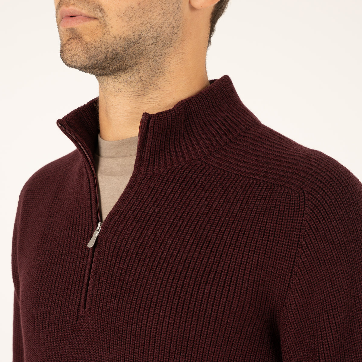 Gran Sasso Gebreide Trui met Rits Bordeaux Rood | Rain Wool