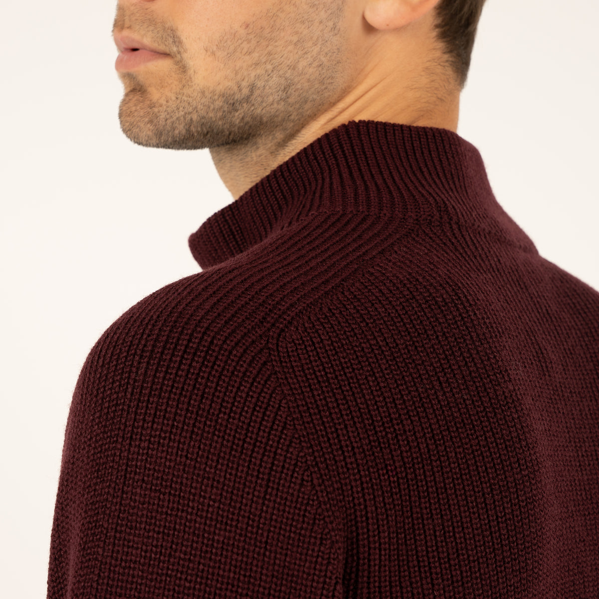 Gran Sasso Gebreide Trui met Rits Bordeaux Rood | Rain Wool