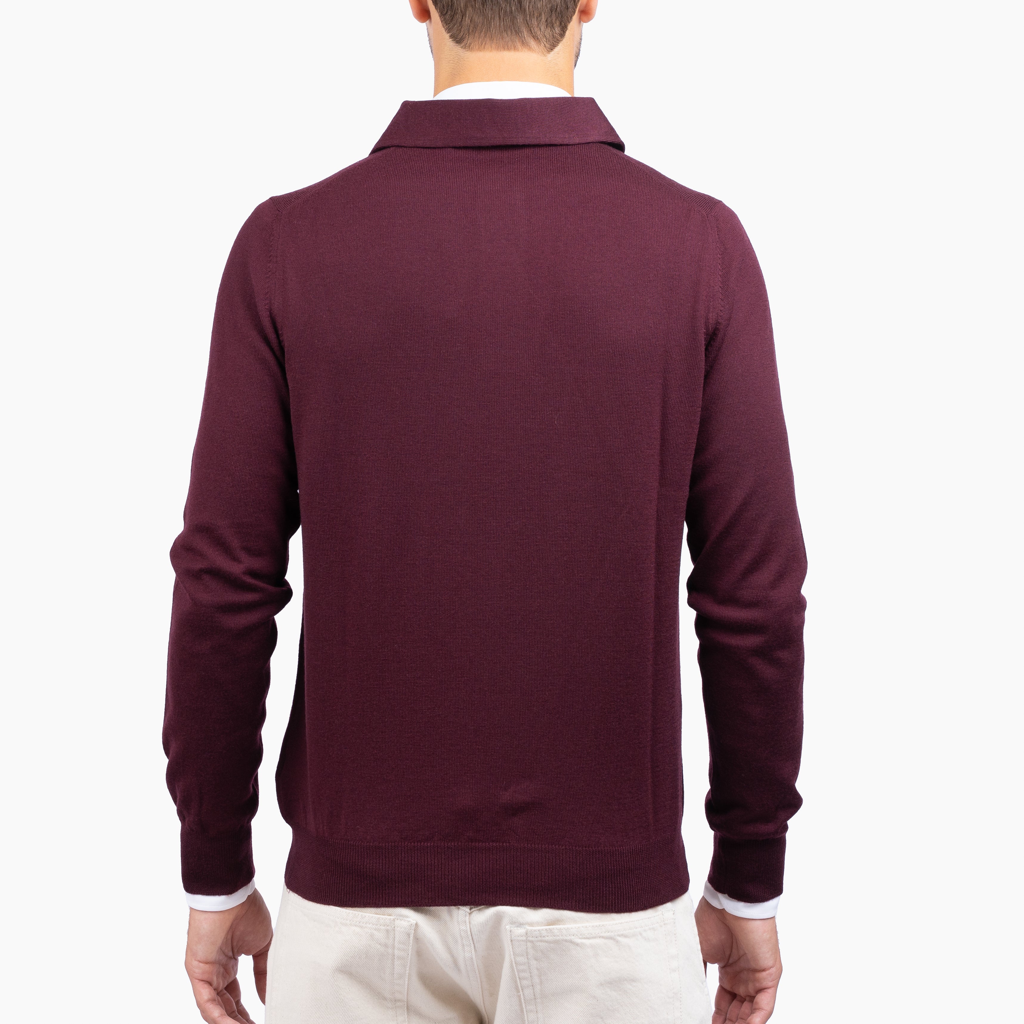 Gran Sasso Gebreide Polo Lange Mouw Bordeaux Rood | Extrafine Merino