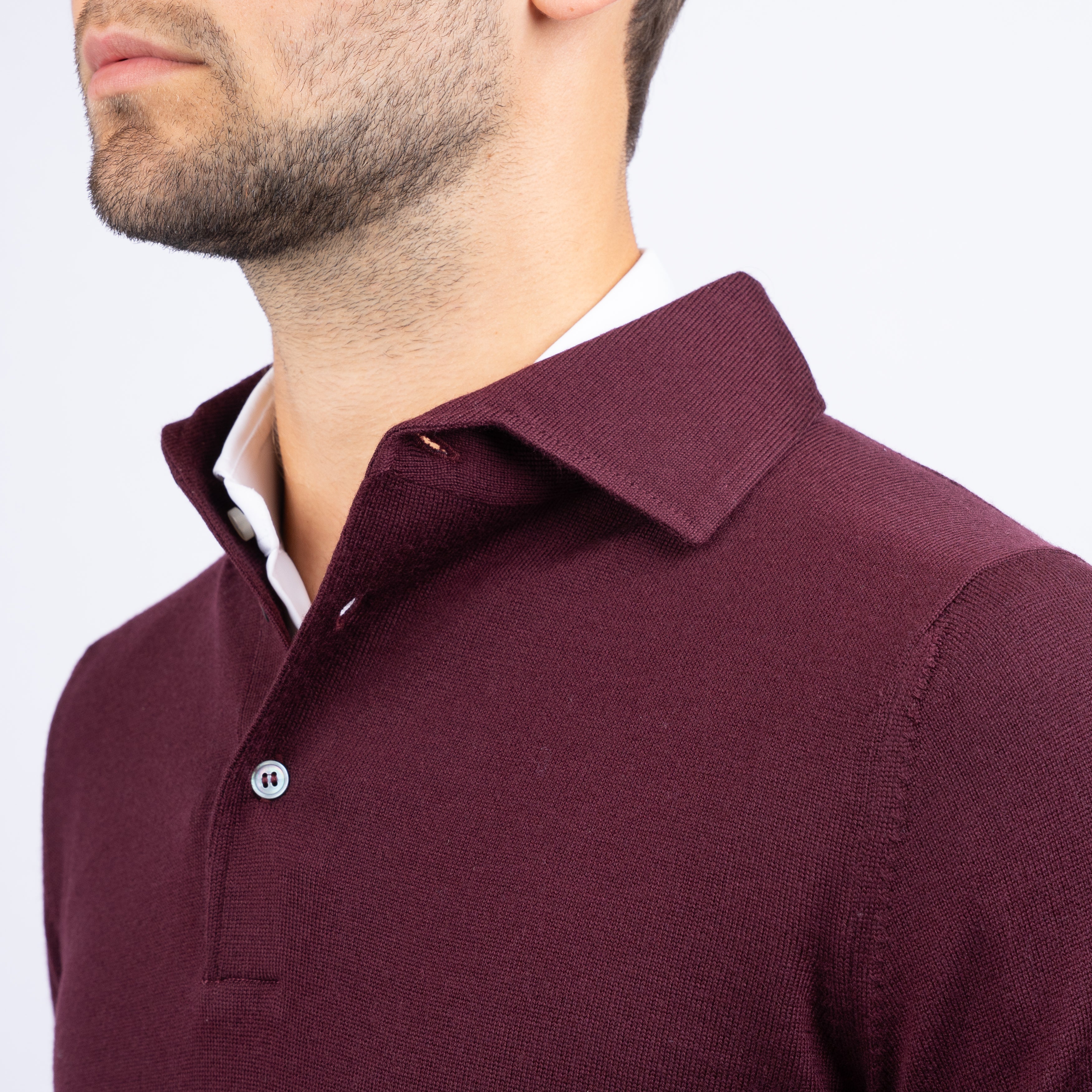 Gran Sasso Gebreide Polo Lange Mouw Bordeaux Rood | Extrafine Merino