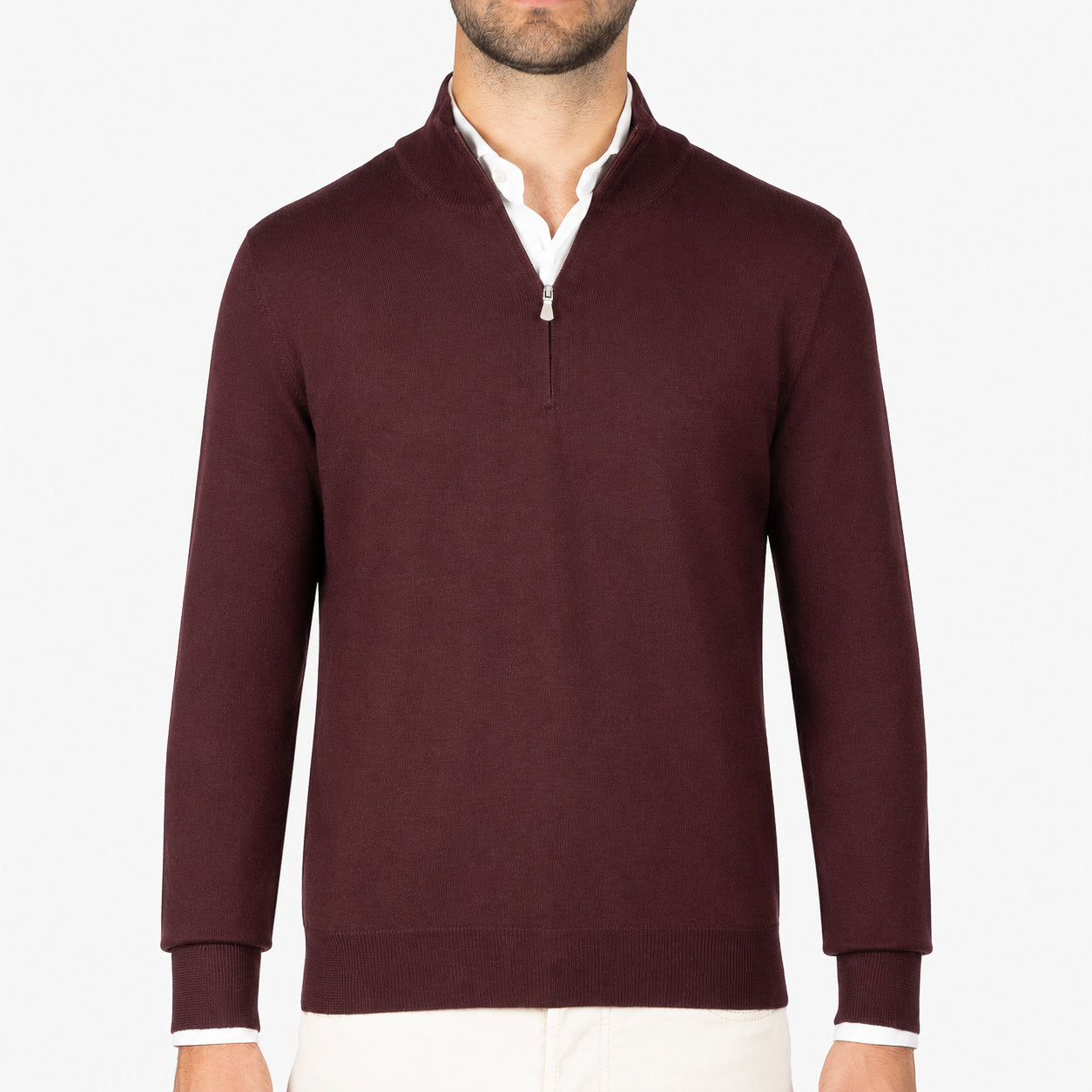 Gran Sasso Gebreide Trui met Rits Bordeaux Rood | Extrafine Merino