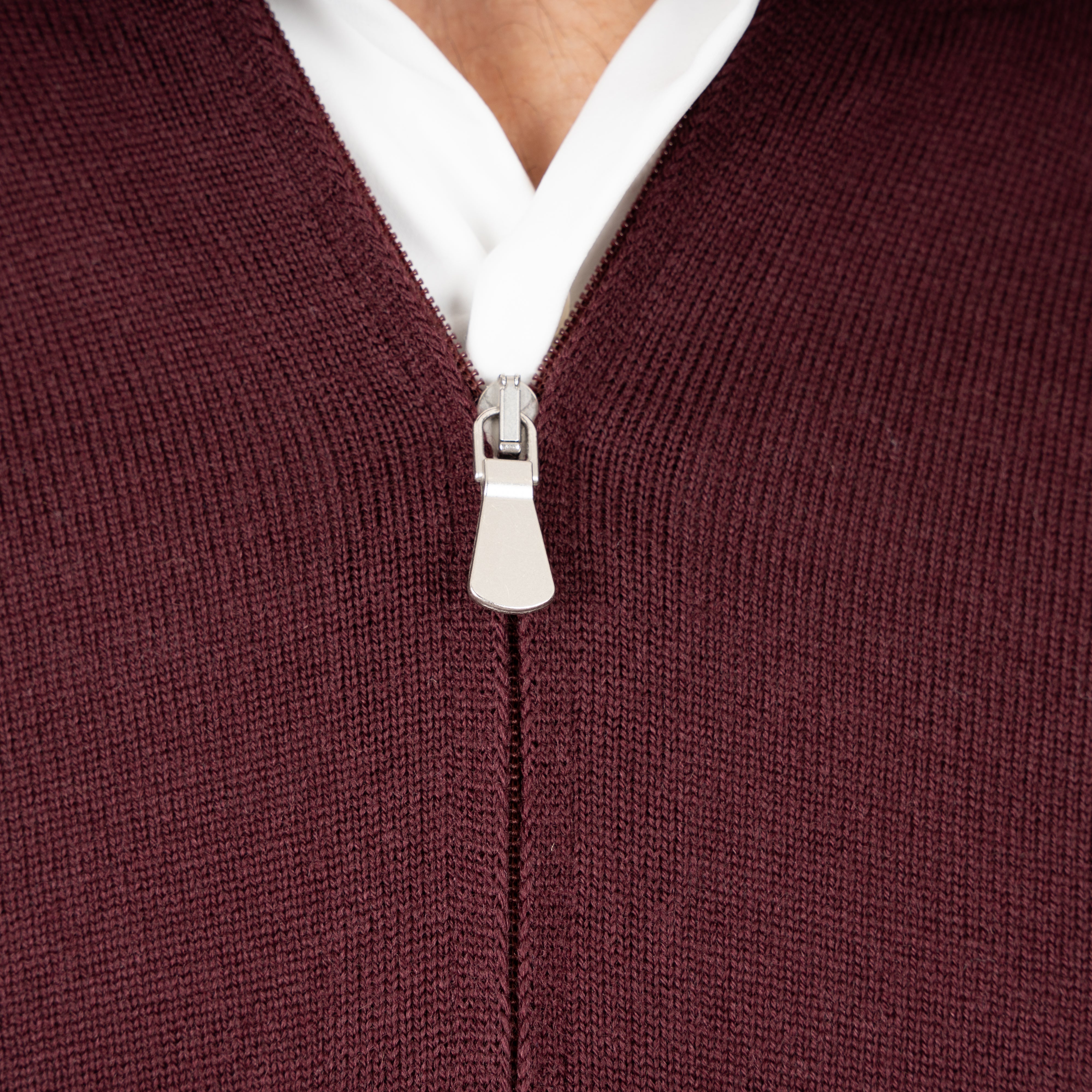 Gran Sasso Gebreide Trui met Rits Bordeaux Rood | Extrafine Merino