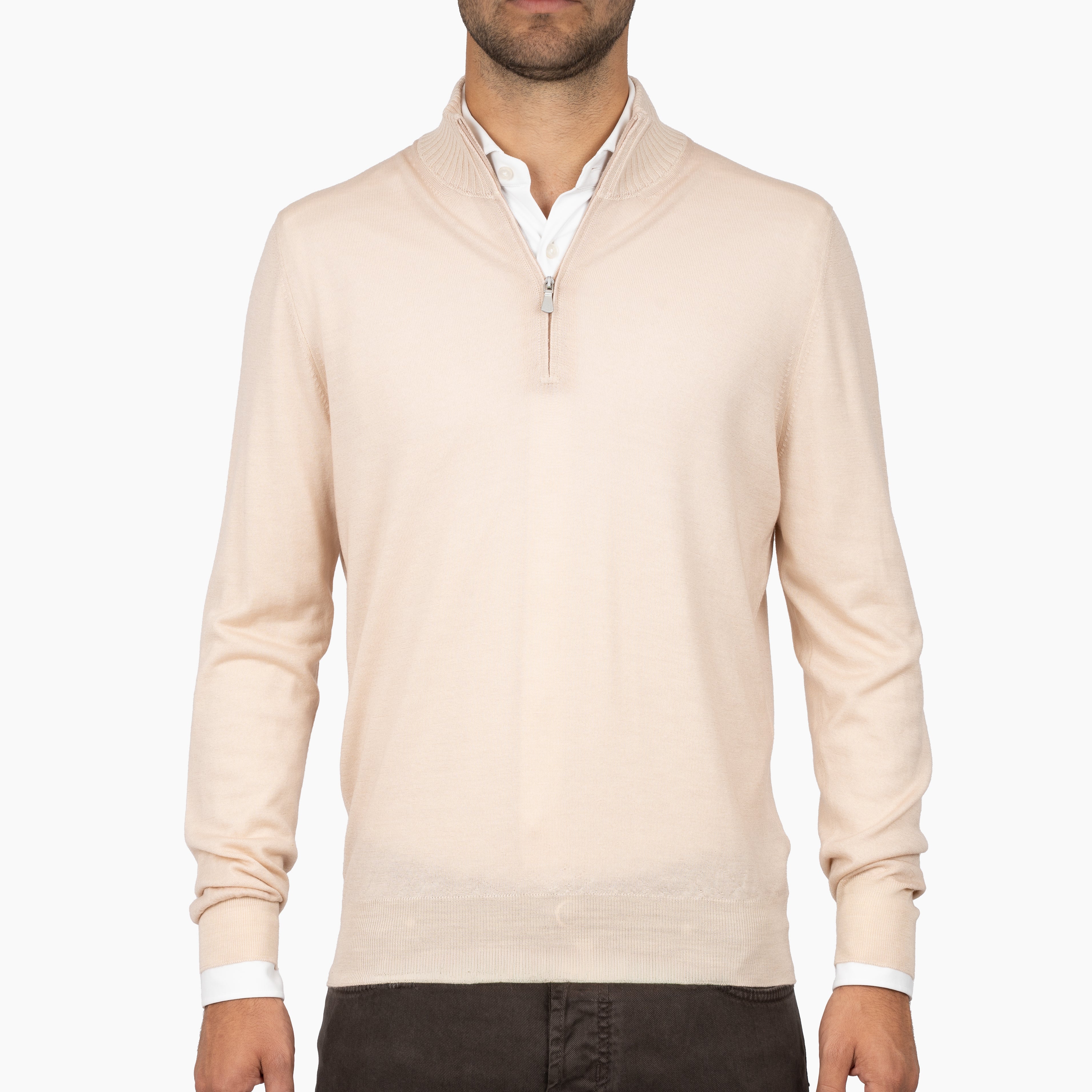 Gran Sasso Gebreide Trui met Rits Beige | Vintage Merino