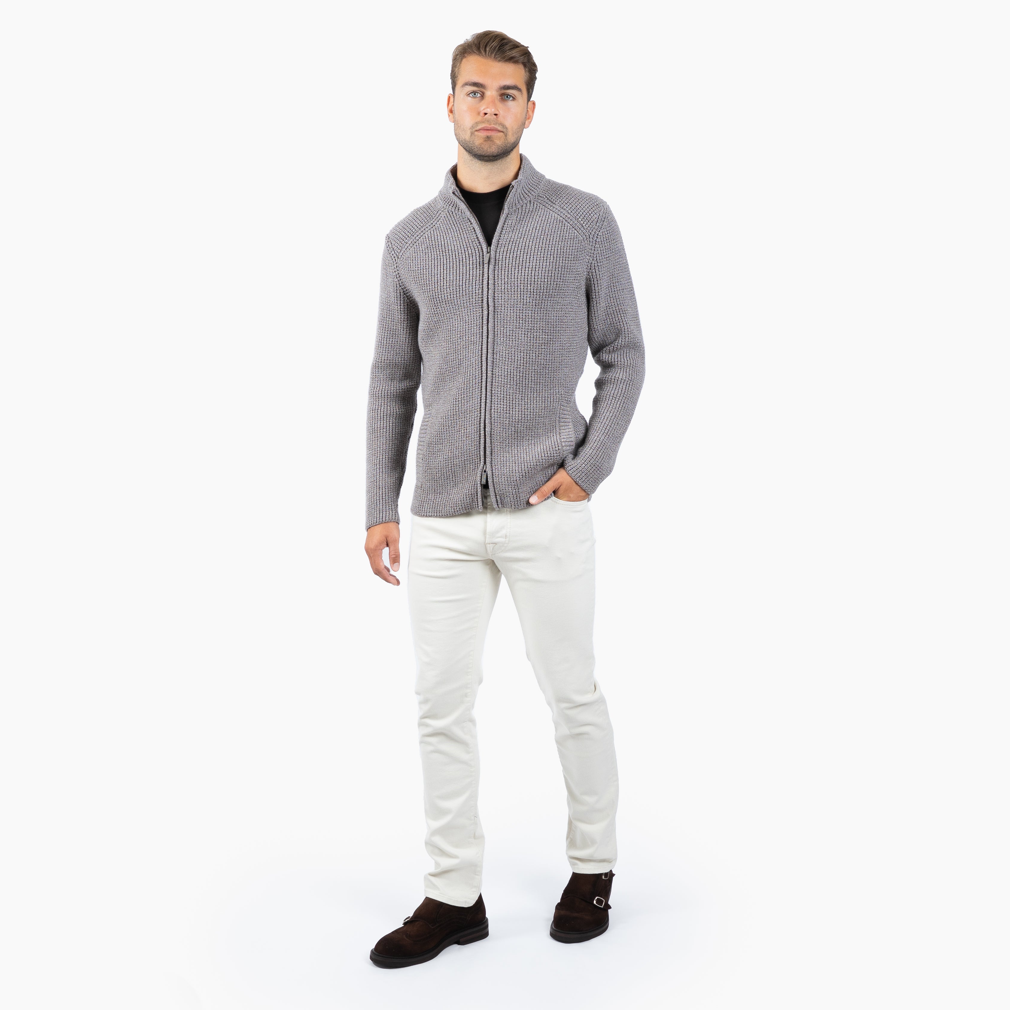 Maurizio Baldassari Gebreid Vest Beige | Brenta Zip