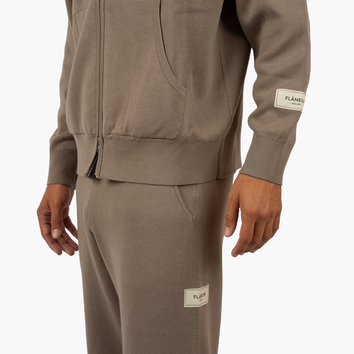 Flaneur Gebreid Vest Taupe | Atelier Knit Zip-Up