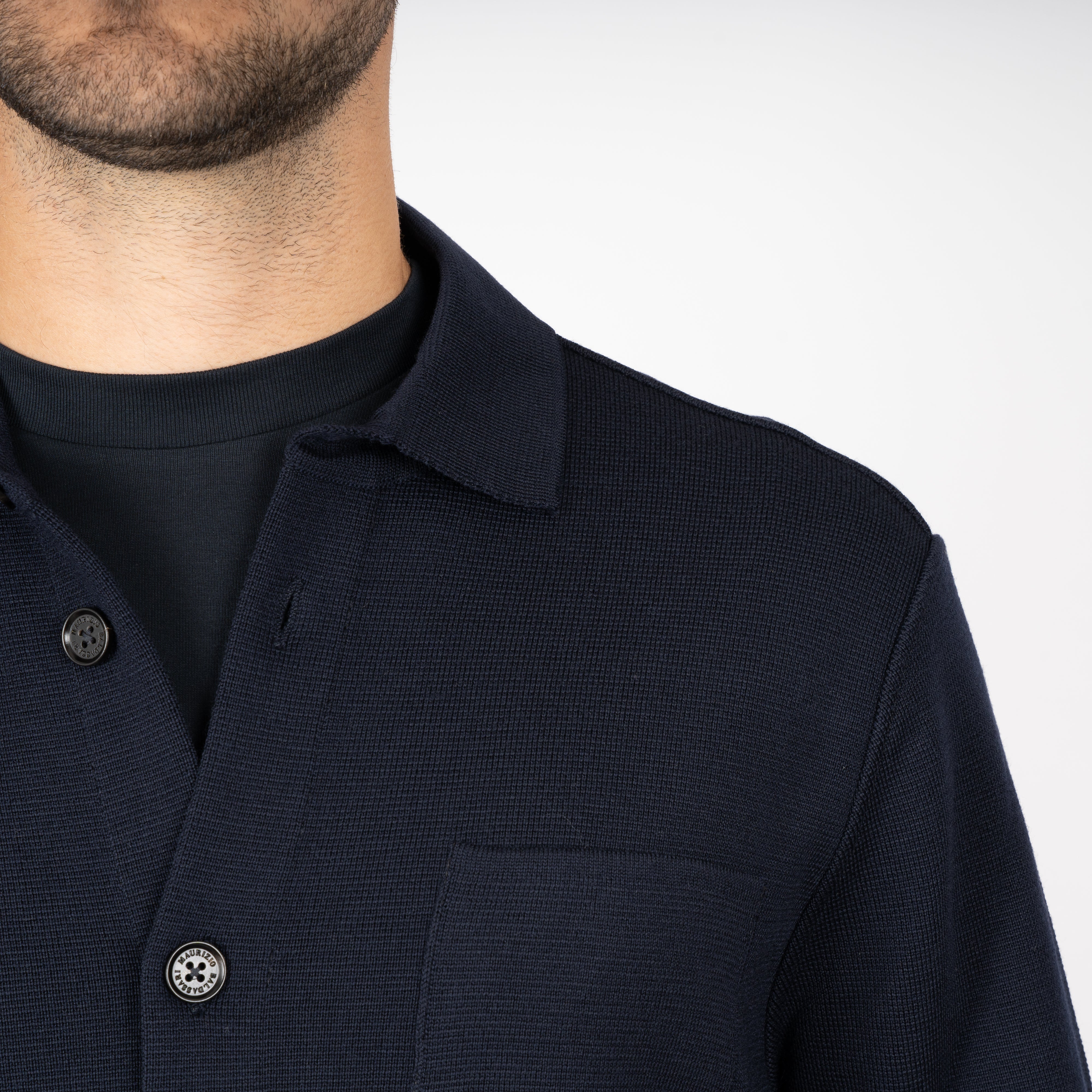 Maurizio Baldassari Gebreid Overshirt Blauw | Milano Stitch