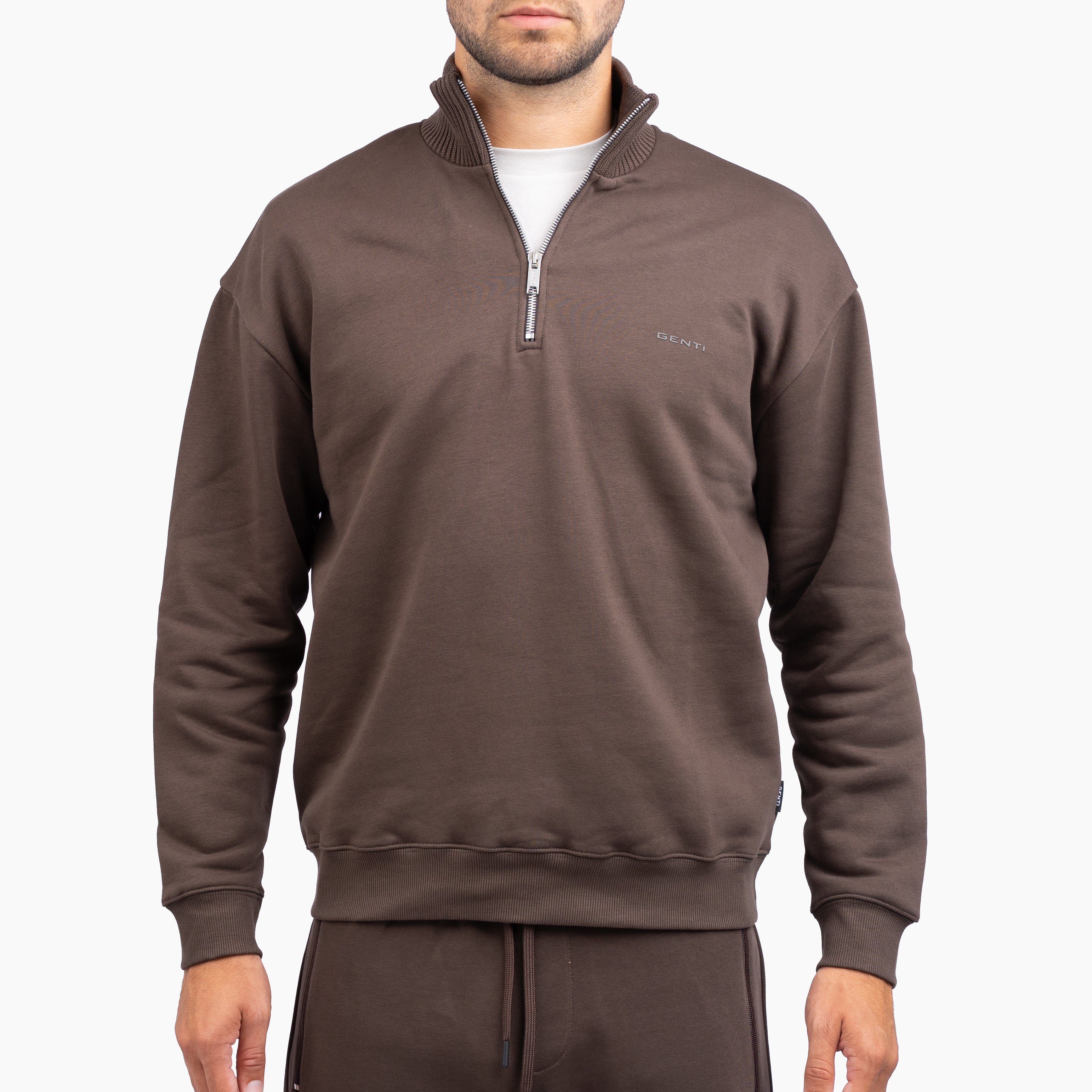 Genti Sweater met Rits Bruin | Cotton