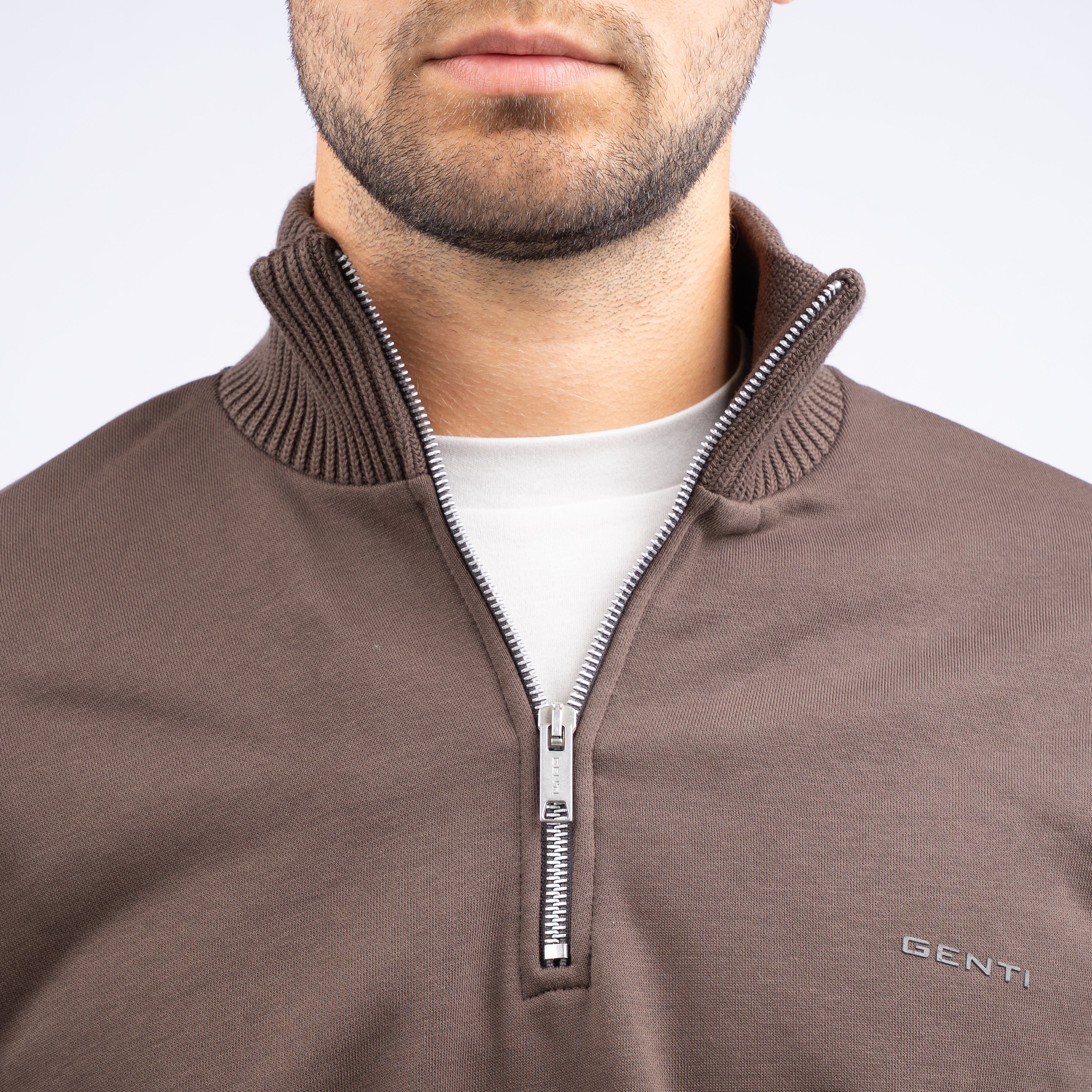 Genti Sweater met Rits Bruin | Cotton