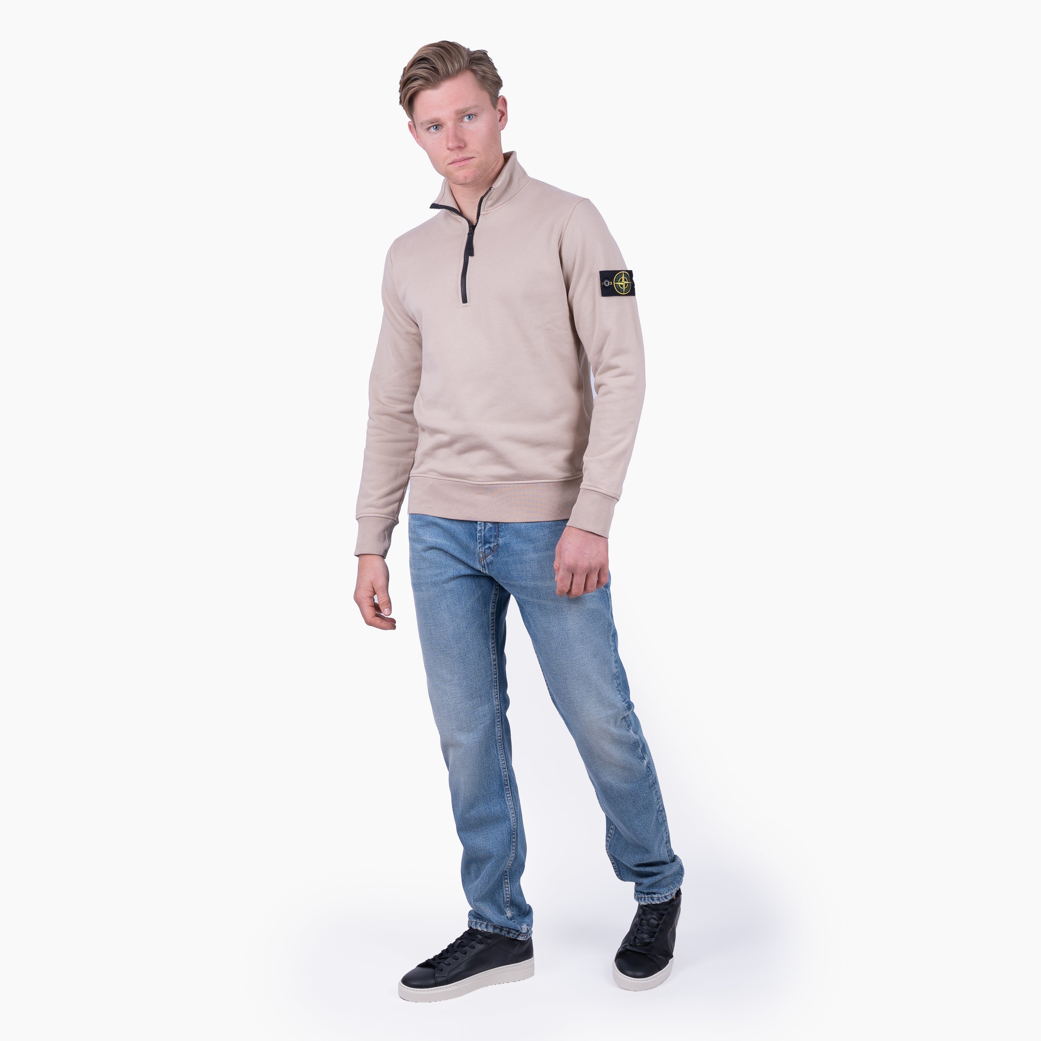 Stone Island Sweater met Rits Zand | Cotton Fleece