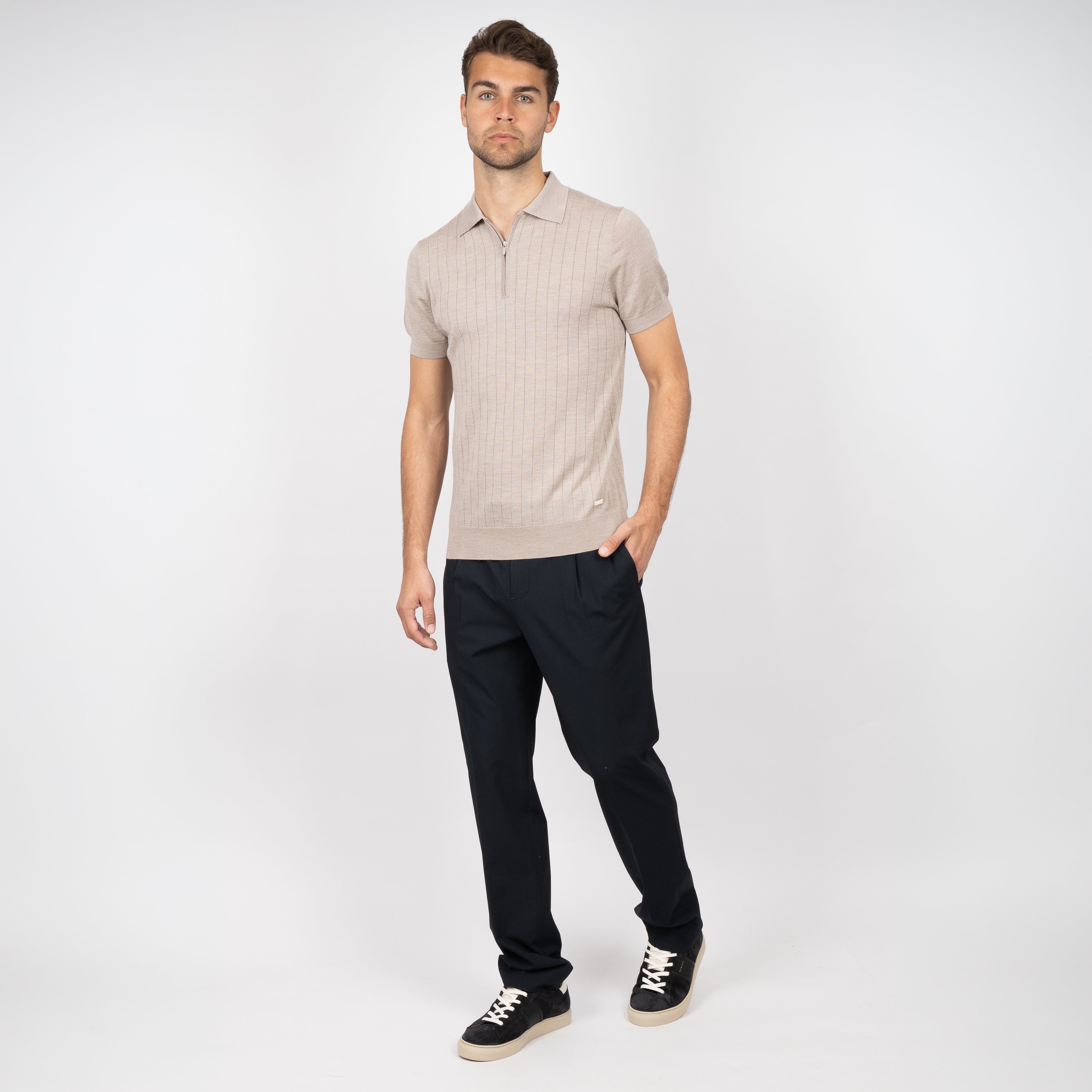 SEVEN DIALS Gebreide Polo met Rits Beige | Brentt