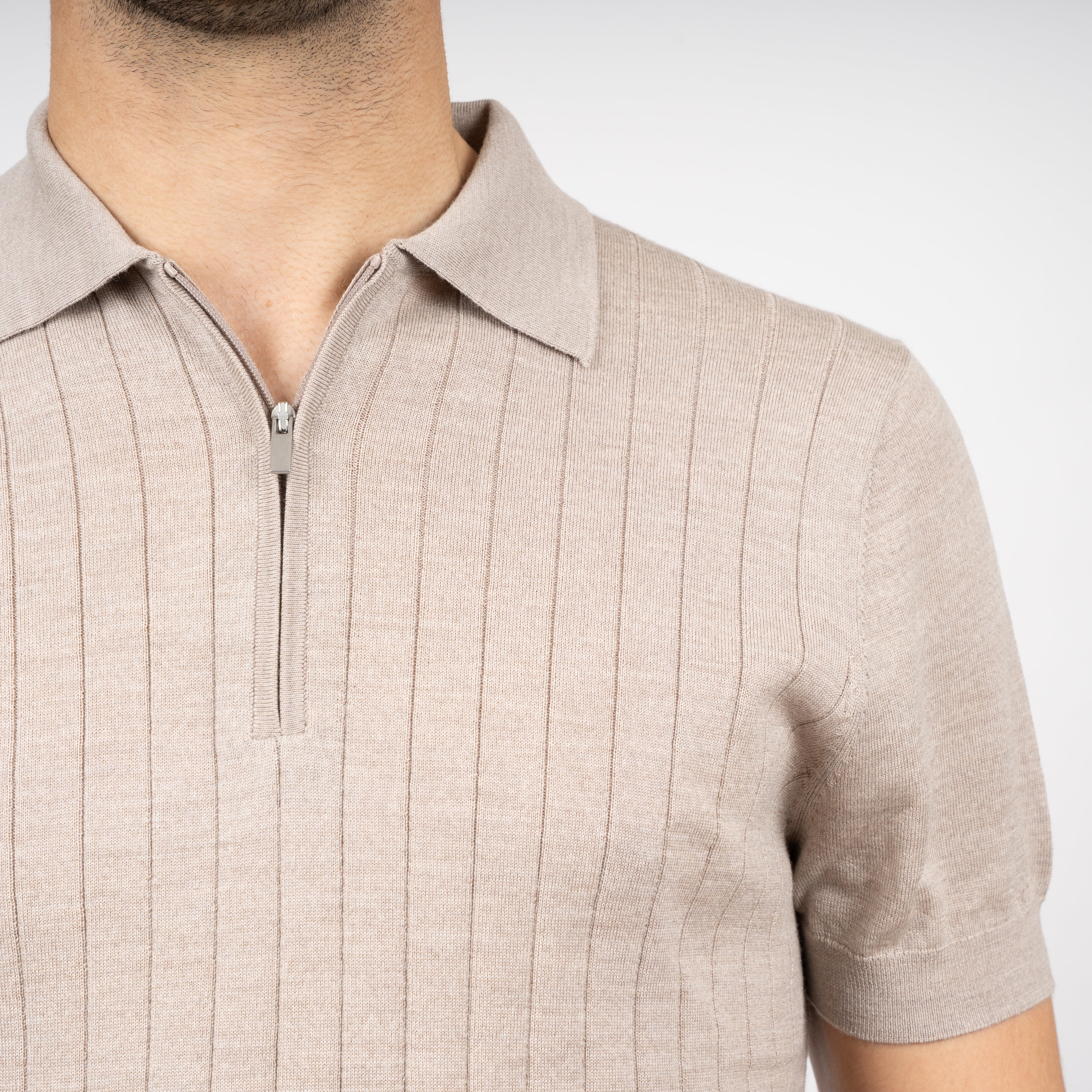 SEVEN DIALS Gebreide Polo met Rits Beige | Brentt