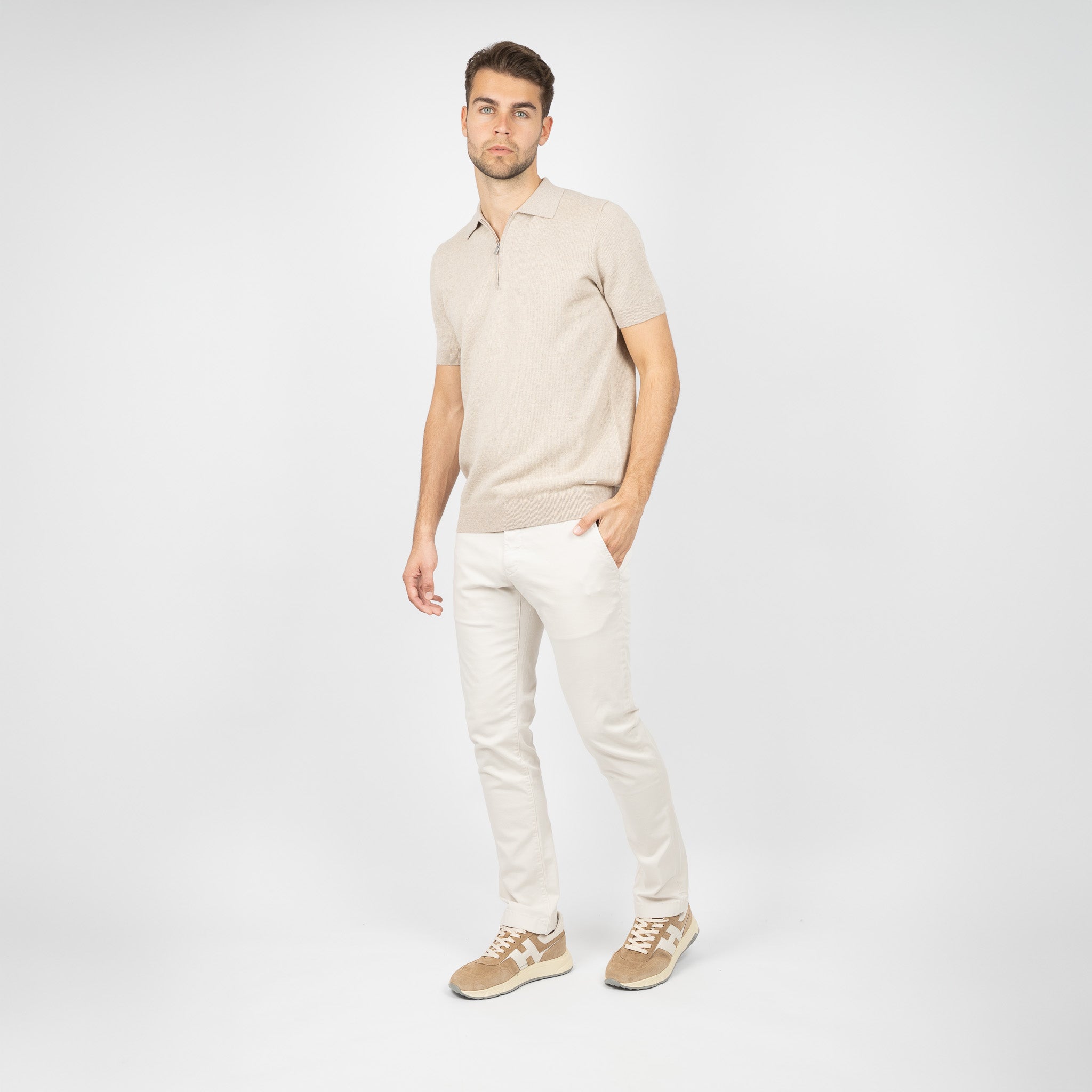 SEVEN DIALS Gebreide Polo met Rits Beige | Desmond