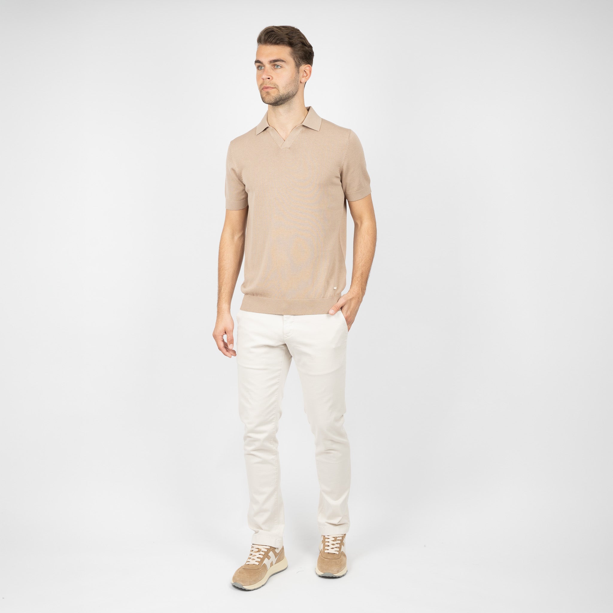 SEVEN DIALS Gebreide Buttonless Polo Zand | Dyche