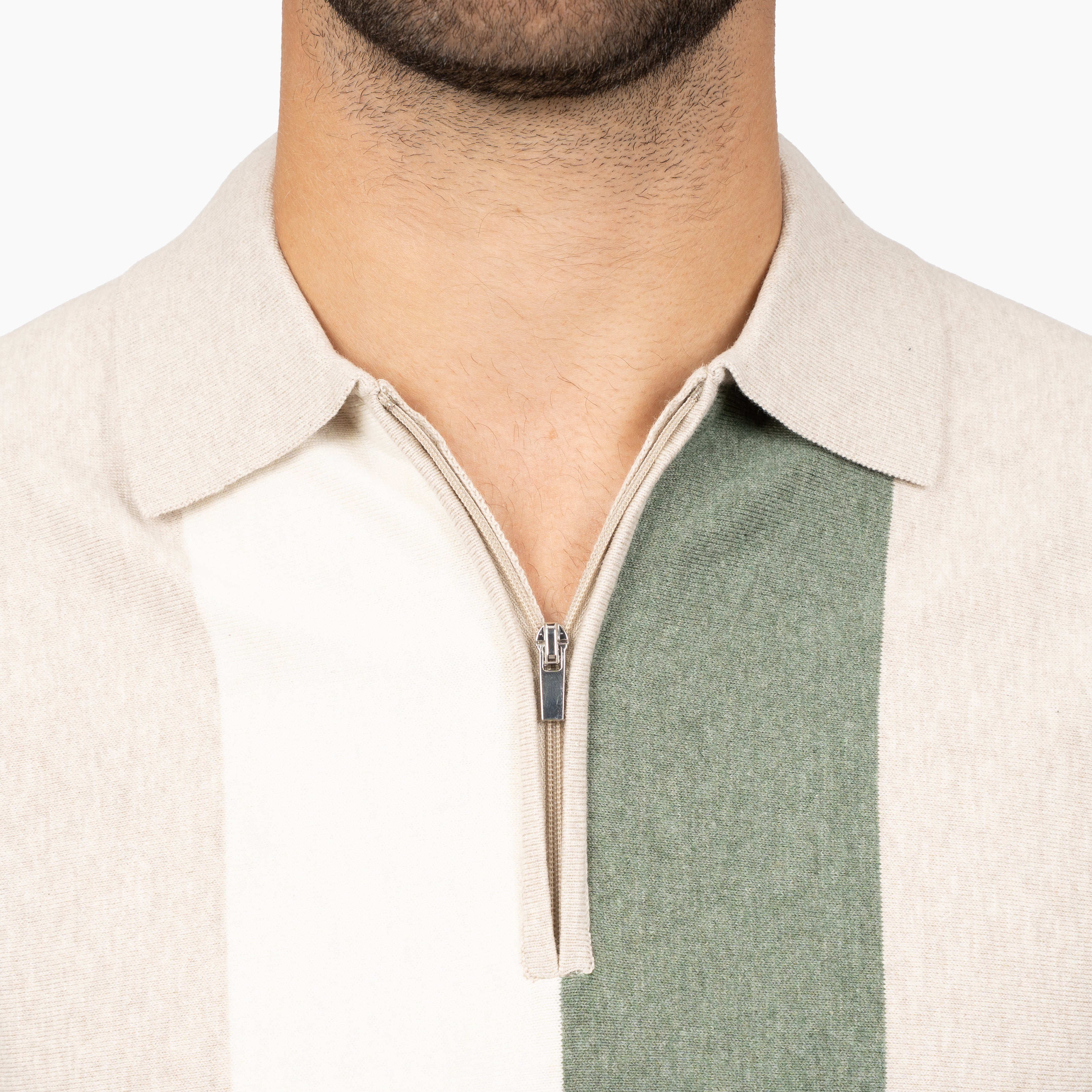 SEVEN DIALS Gebreide Polo met Rits Beige / Groen | Fry