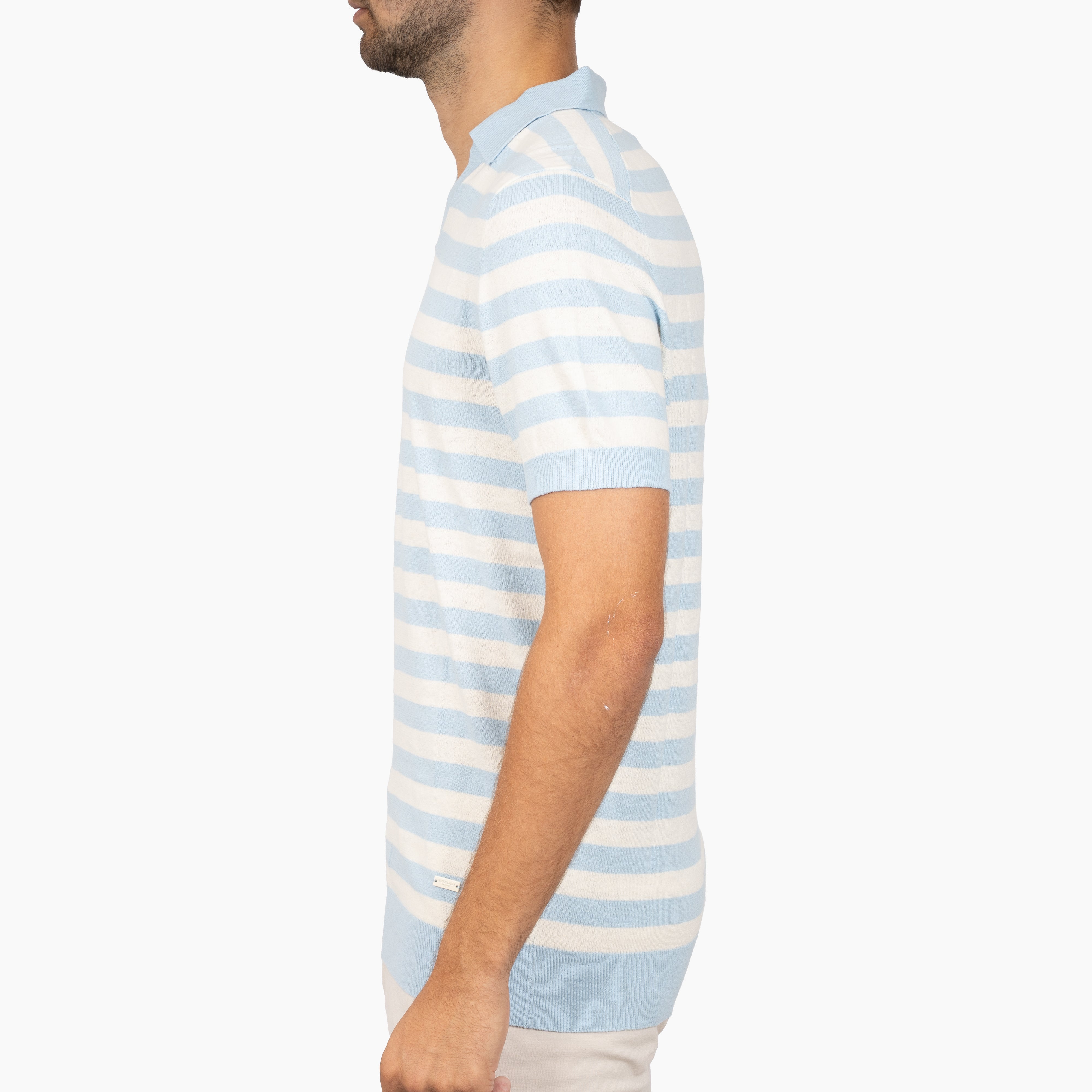 SEVEN DIALS Gebreide Buttonless Polo Lichtblauw Gestreept | Carver