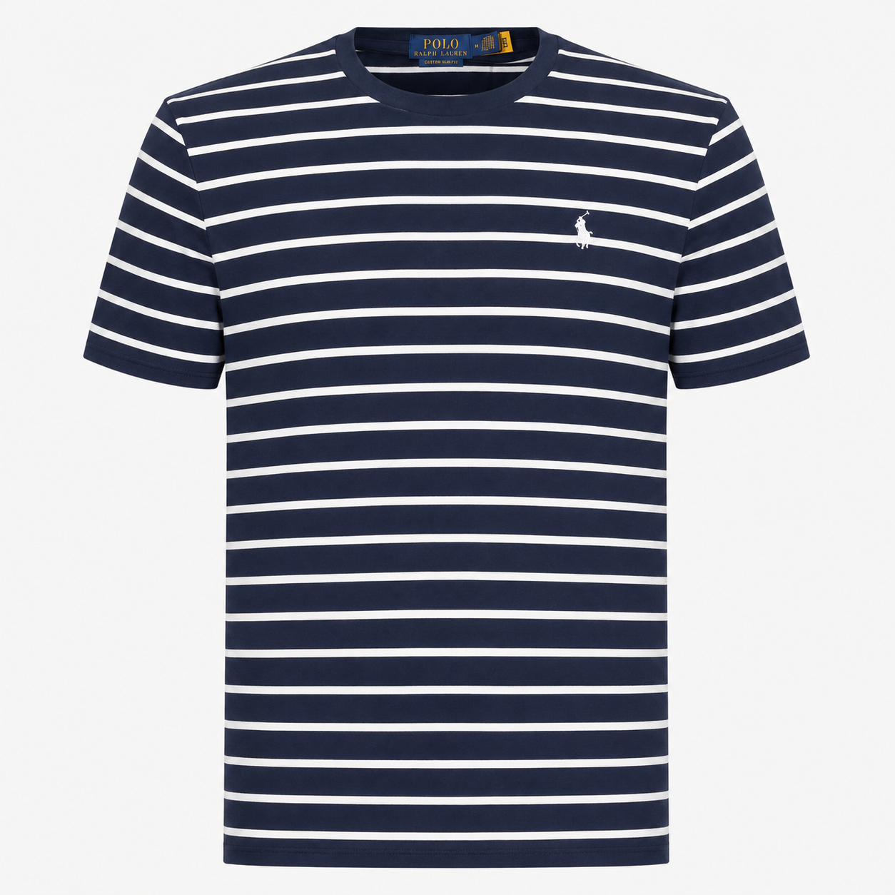 Ralph Lauren T-Shirt Blauw/Wit Gestreept | Custom Slim Fit