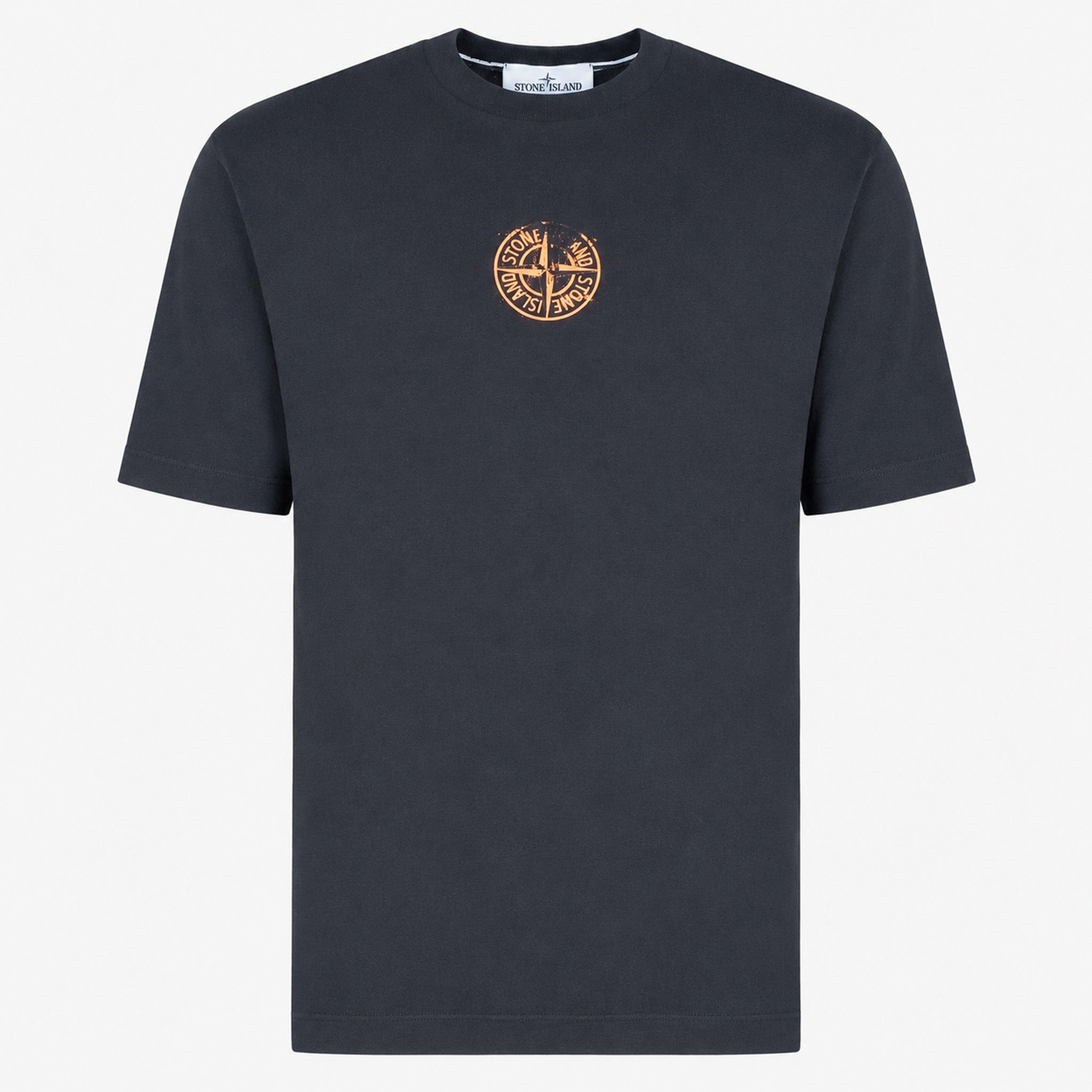 Stone Island T-Shirt Backprint Zwart | Vertical Placement Print