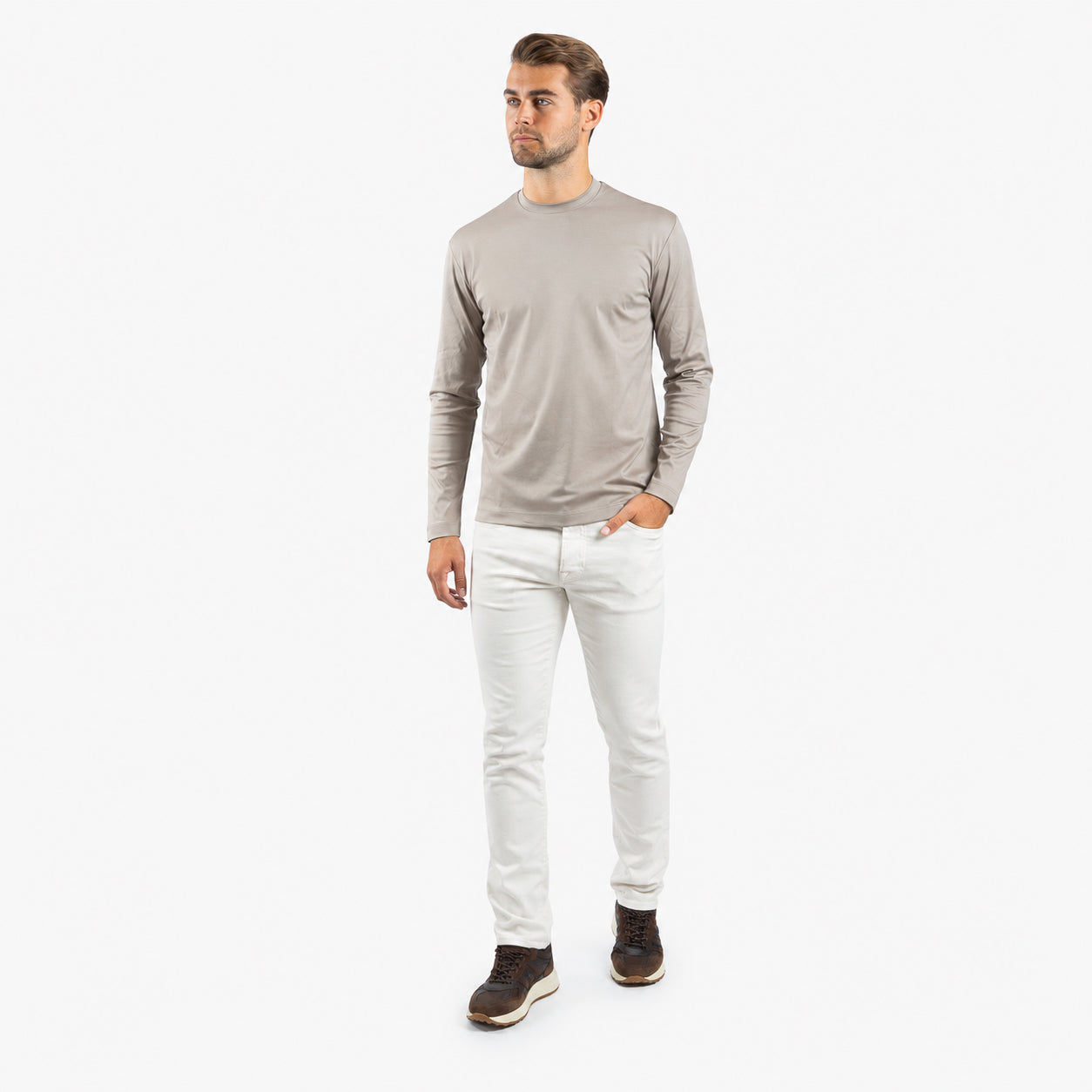 Valenza Longsleeve T-Shirt Beige | Interlock Supima T-Shirt L/S