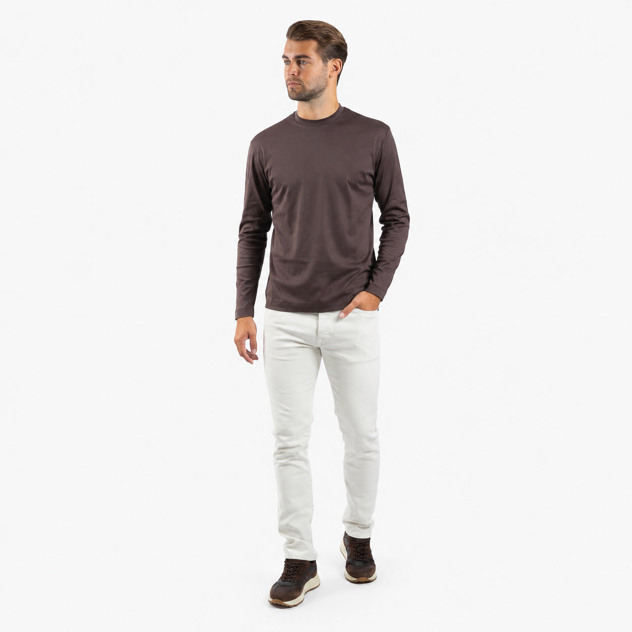 Valenza Longsleeve T-Shirt Bruin | Interlock Supima T-Shirt L/S