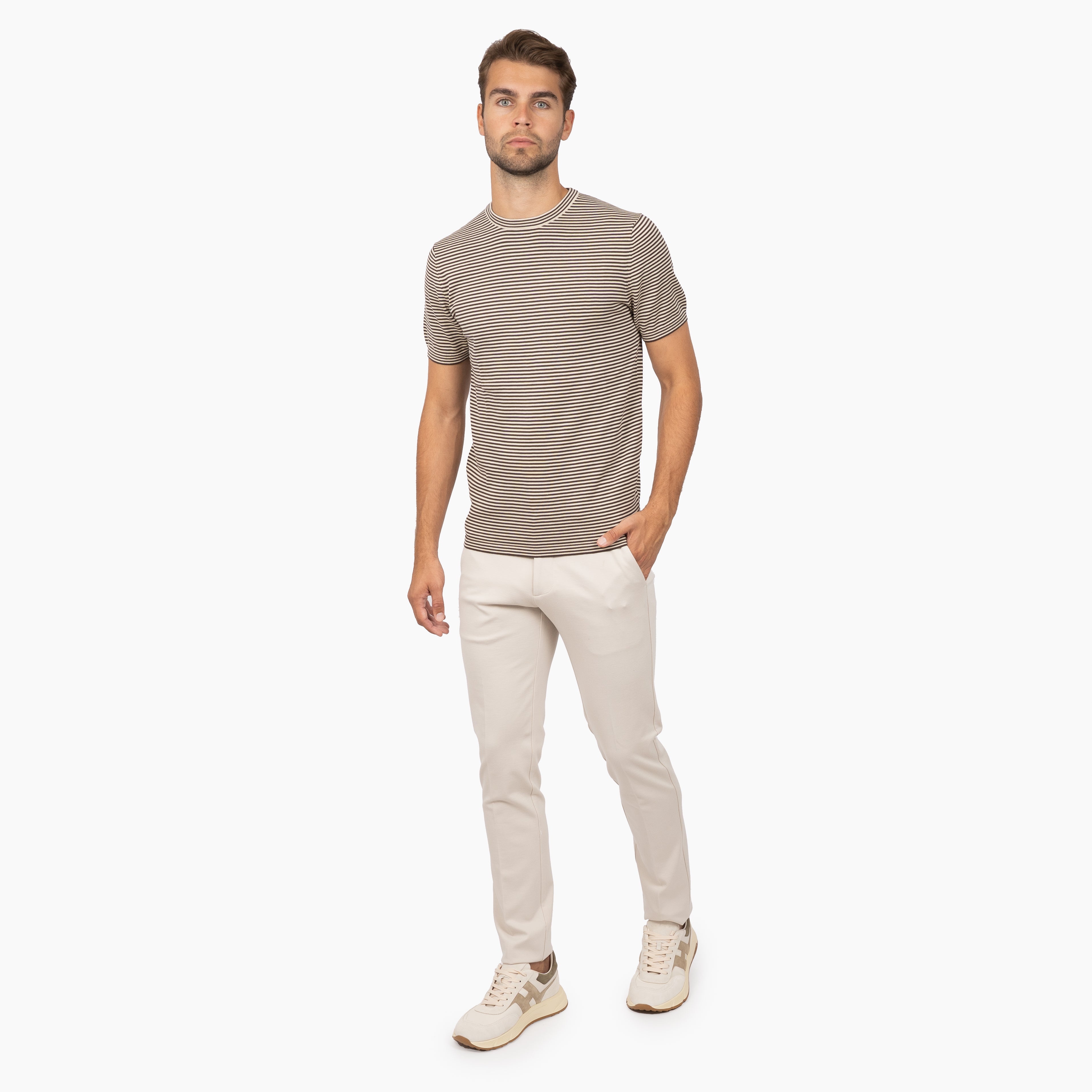 SEVEN DIALS Gebreid T-Shirt Bruin Gestreept | Charsly