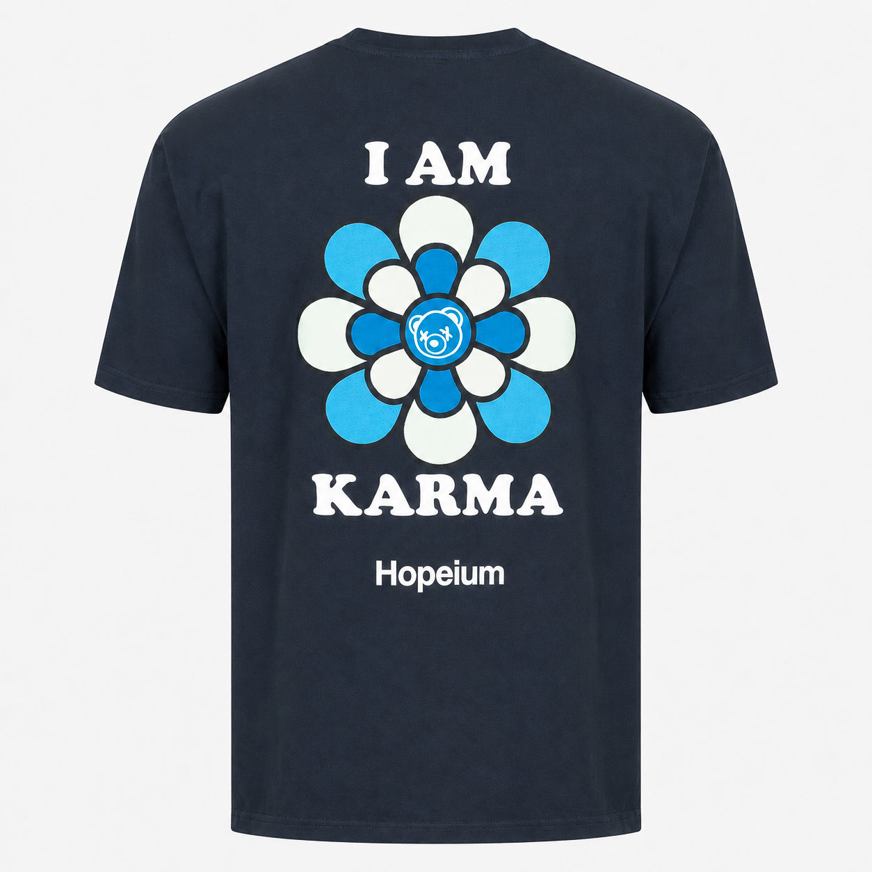 Hopeium T-Shirt Backprint Blauw | I Am Karma Tee