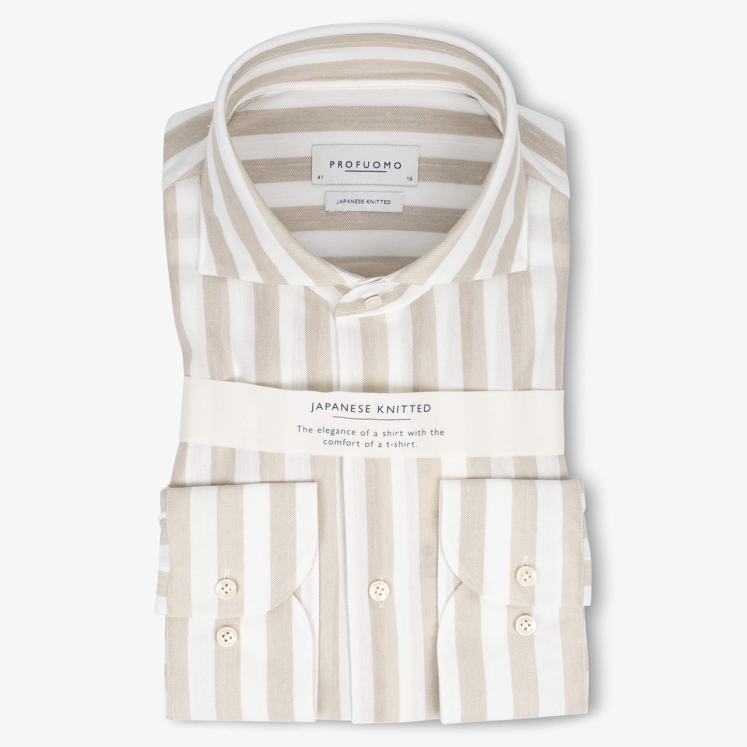 Profuomo Overhemd Beige Streep | Japanese Knitted