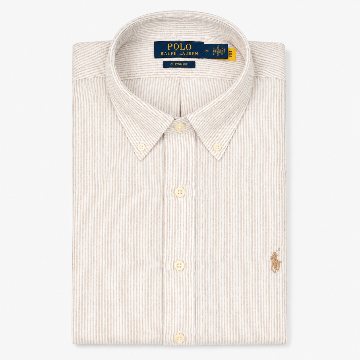 Ralph Lauren Linnen Overhemd Beige Gestreept | Custom Fit