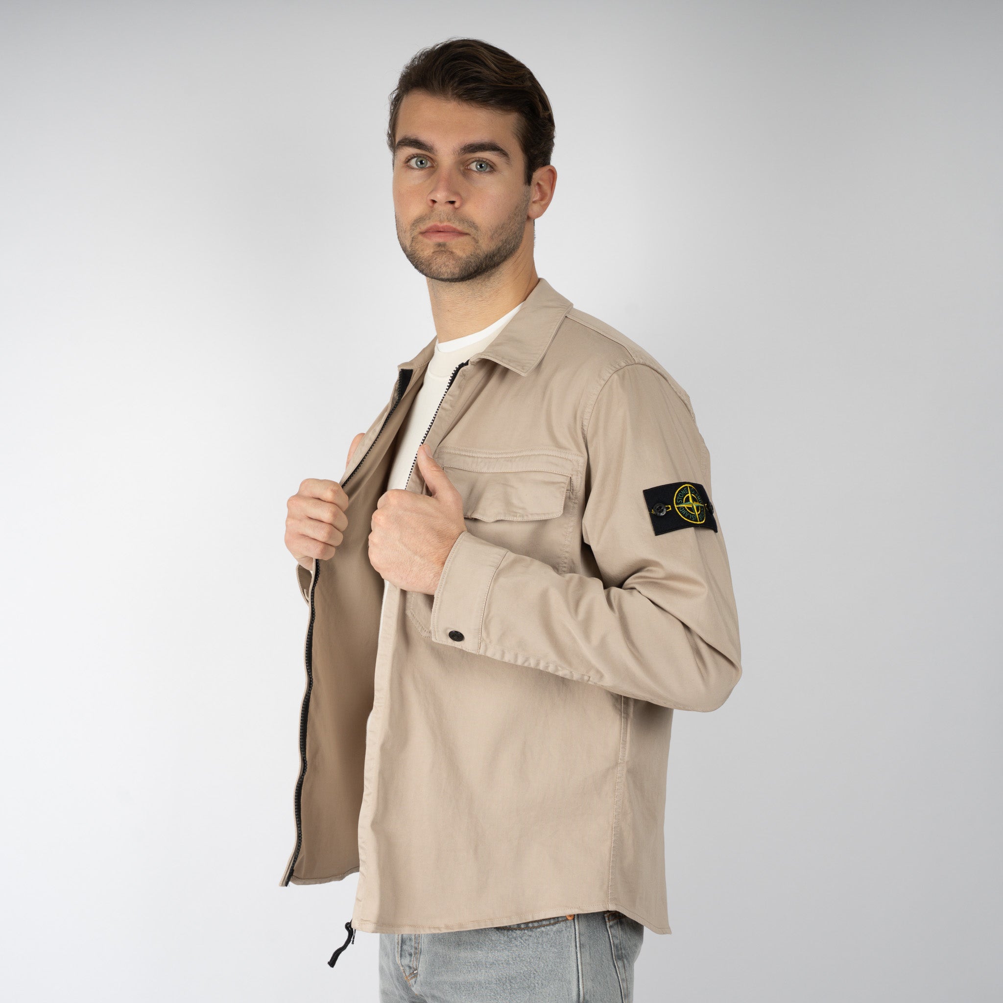Stone Island Overshirt Beige | Stretch Cotton Satin