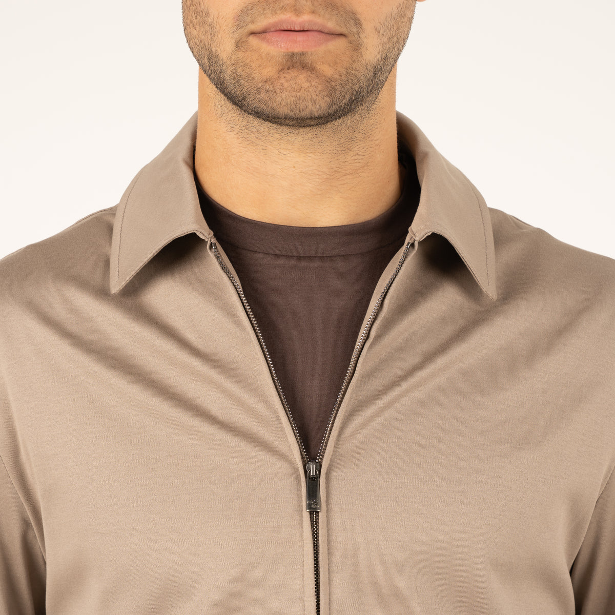 Valenza Overshirt met Rits Beige | Interlock Supima