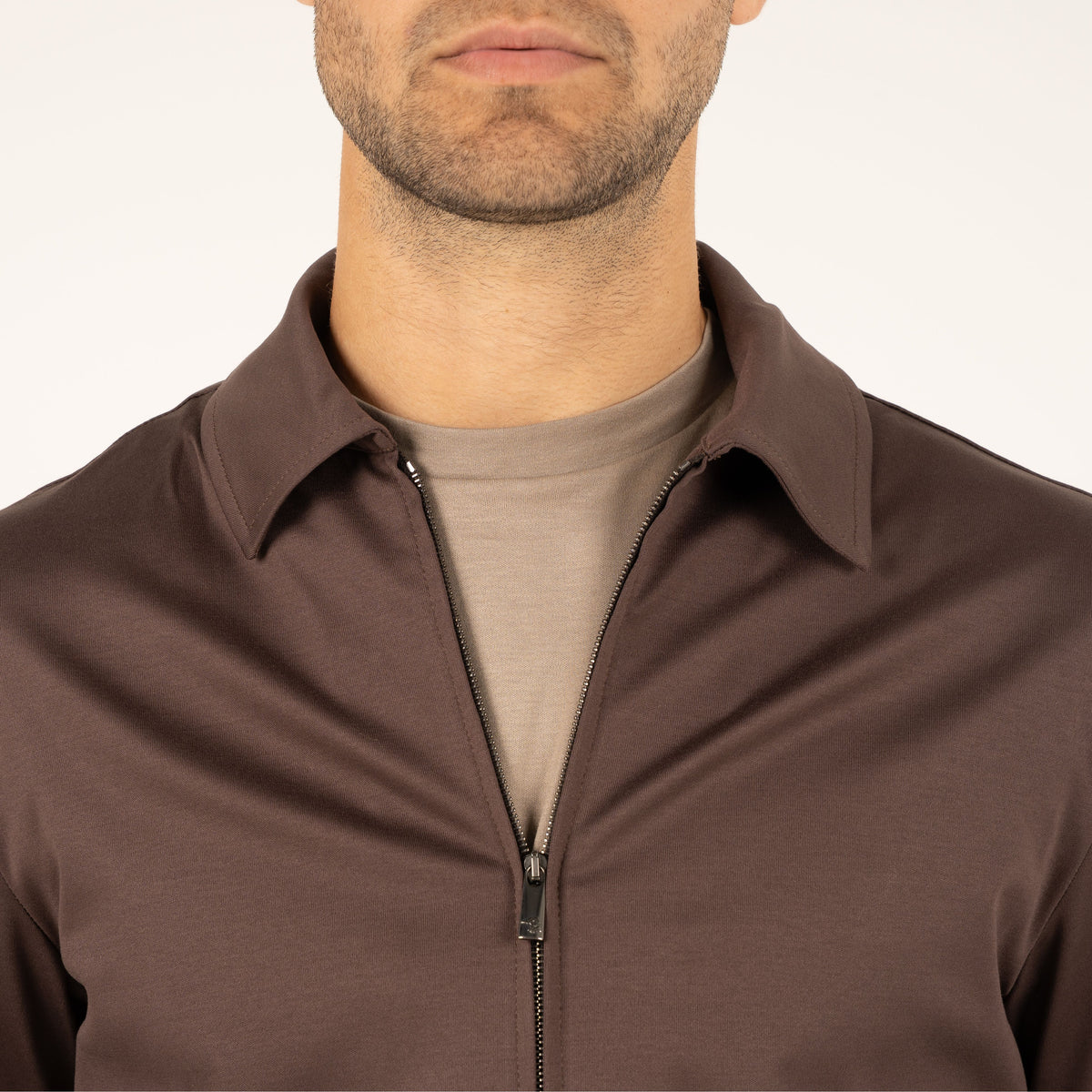 Valenza Overshirt met Rits Bruin | Interlock Supima