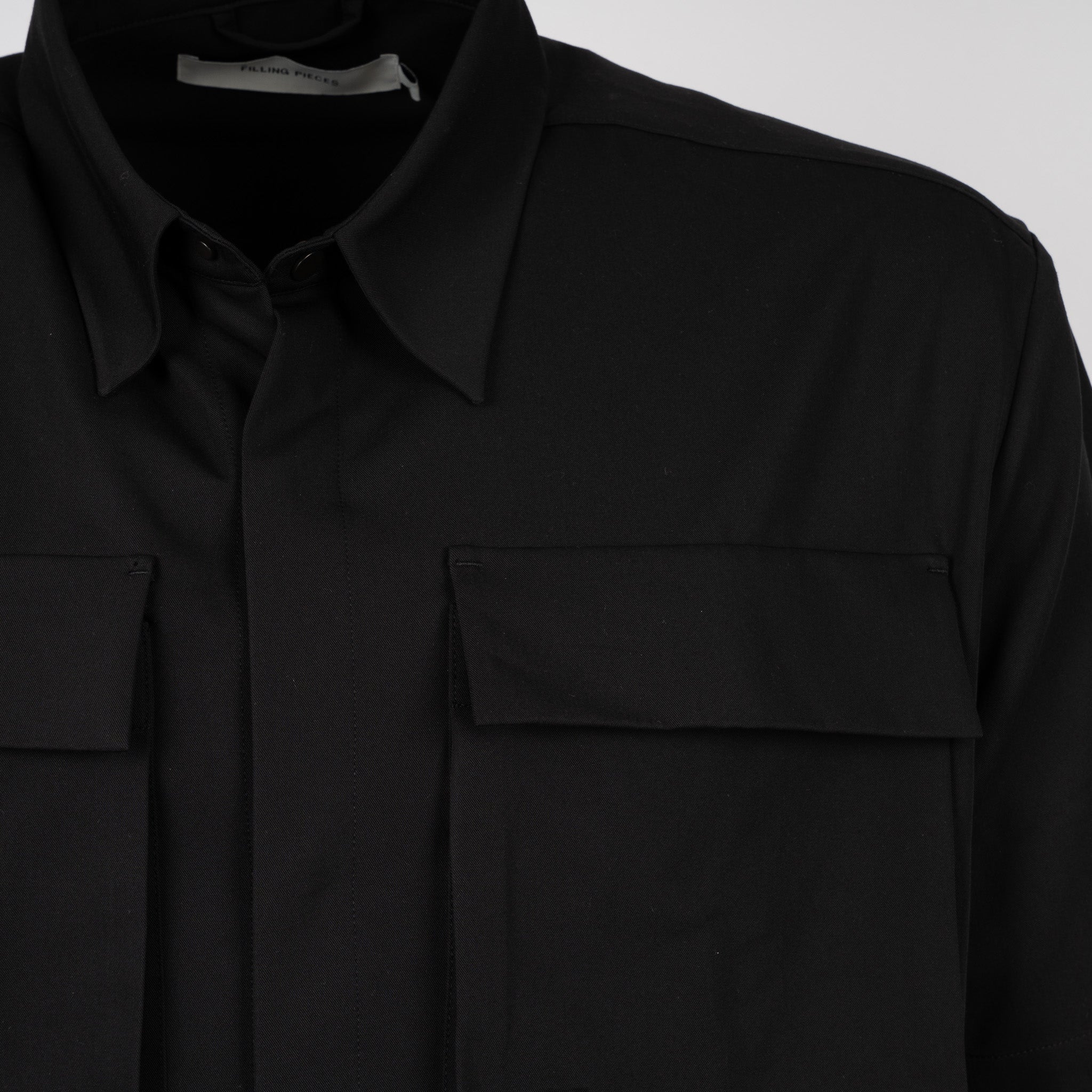Filling Pieces Overhemd Korte Mouwen Zwart | Resort Shirt Drapy