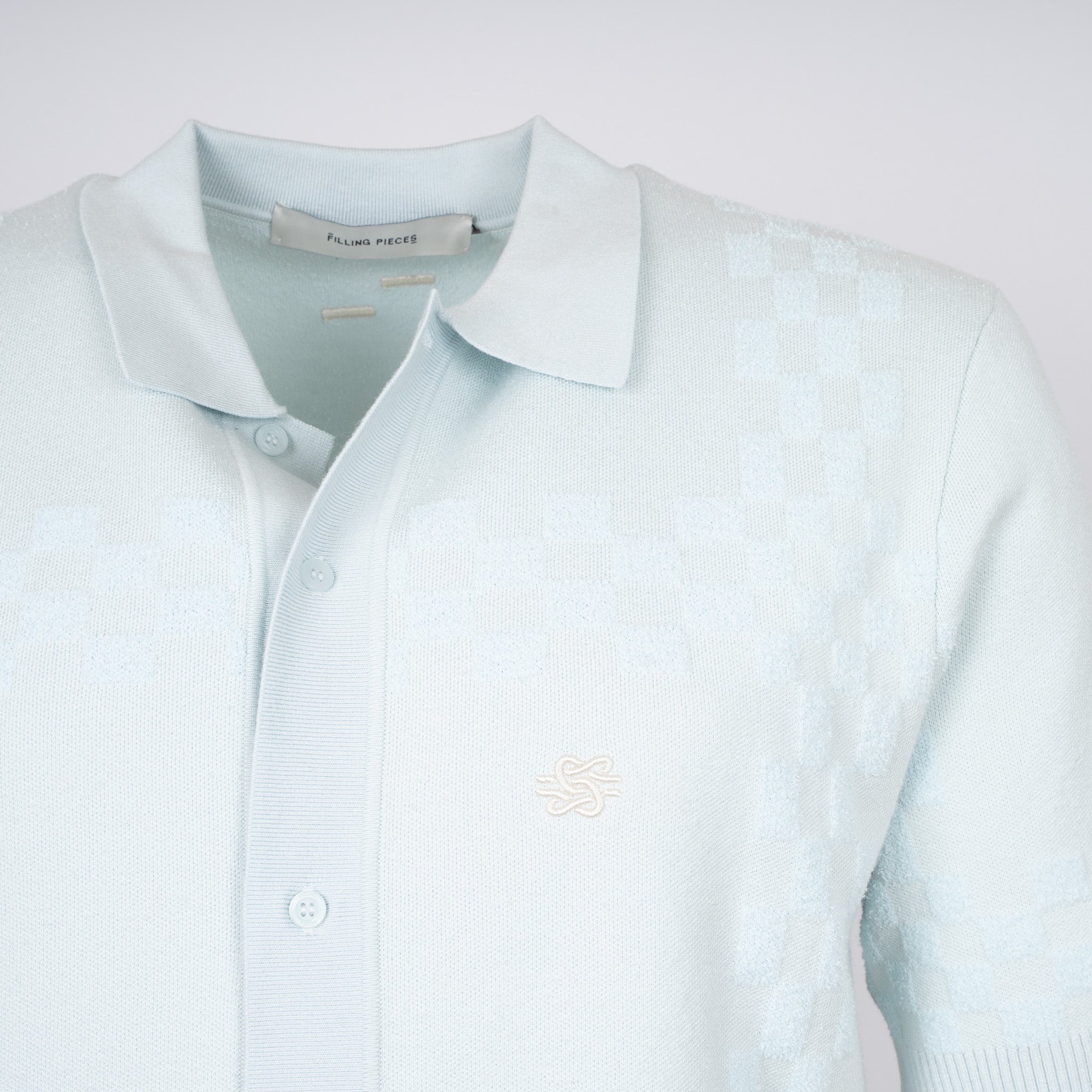 Filling Pieces Doorknoop Polo Lichtblauw | Knit Resort Shirt