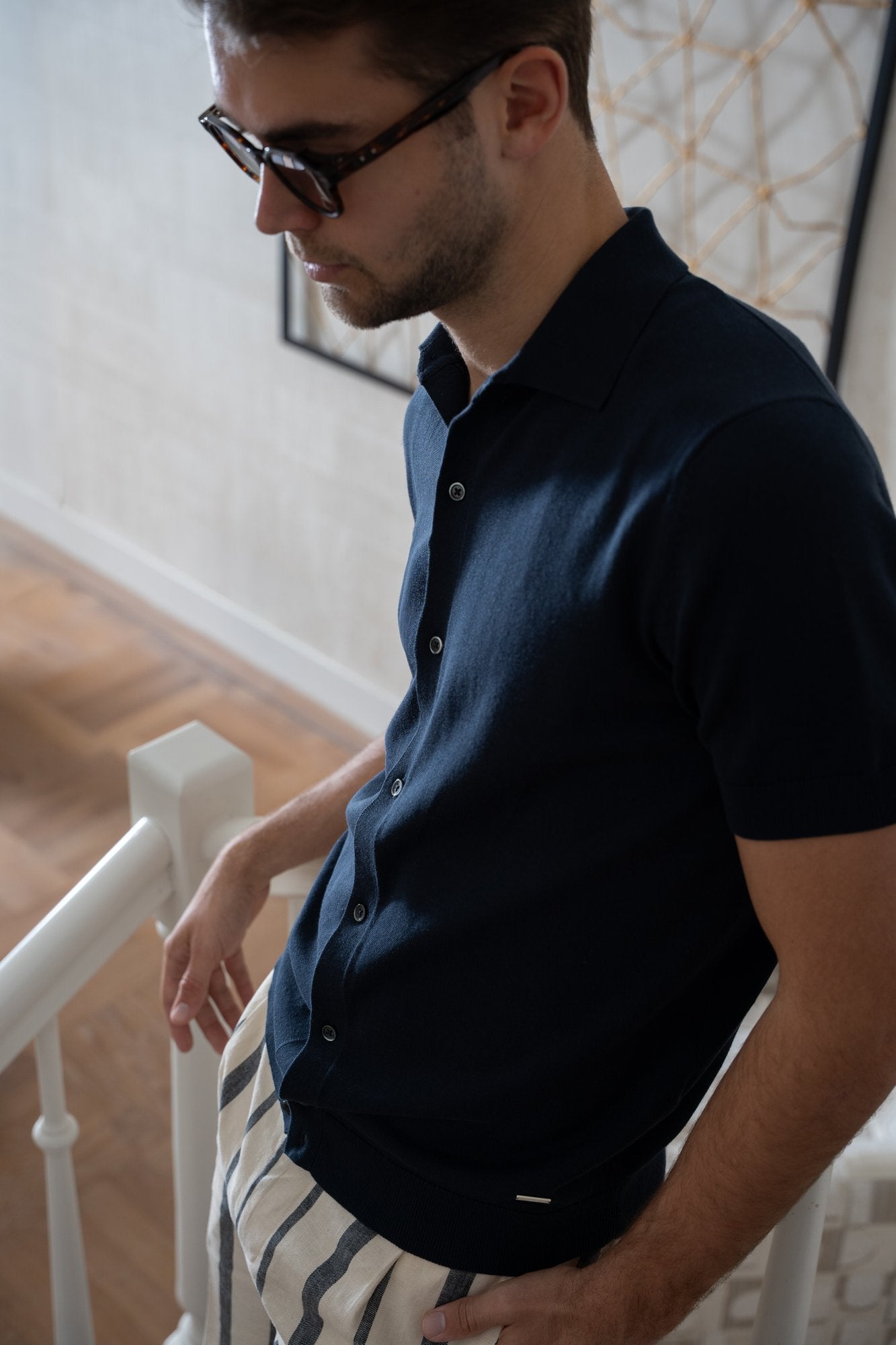 Donkerblauw Seven Dials casual button-down polo